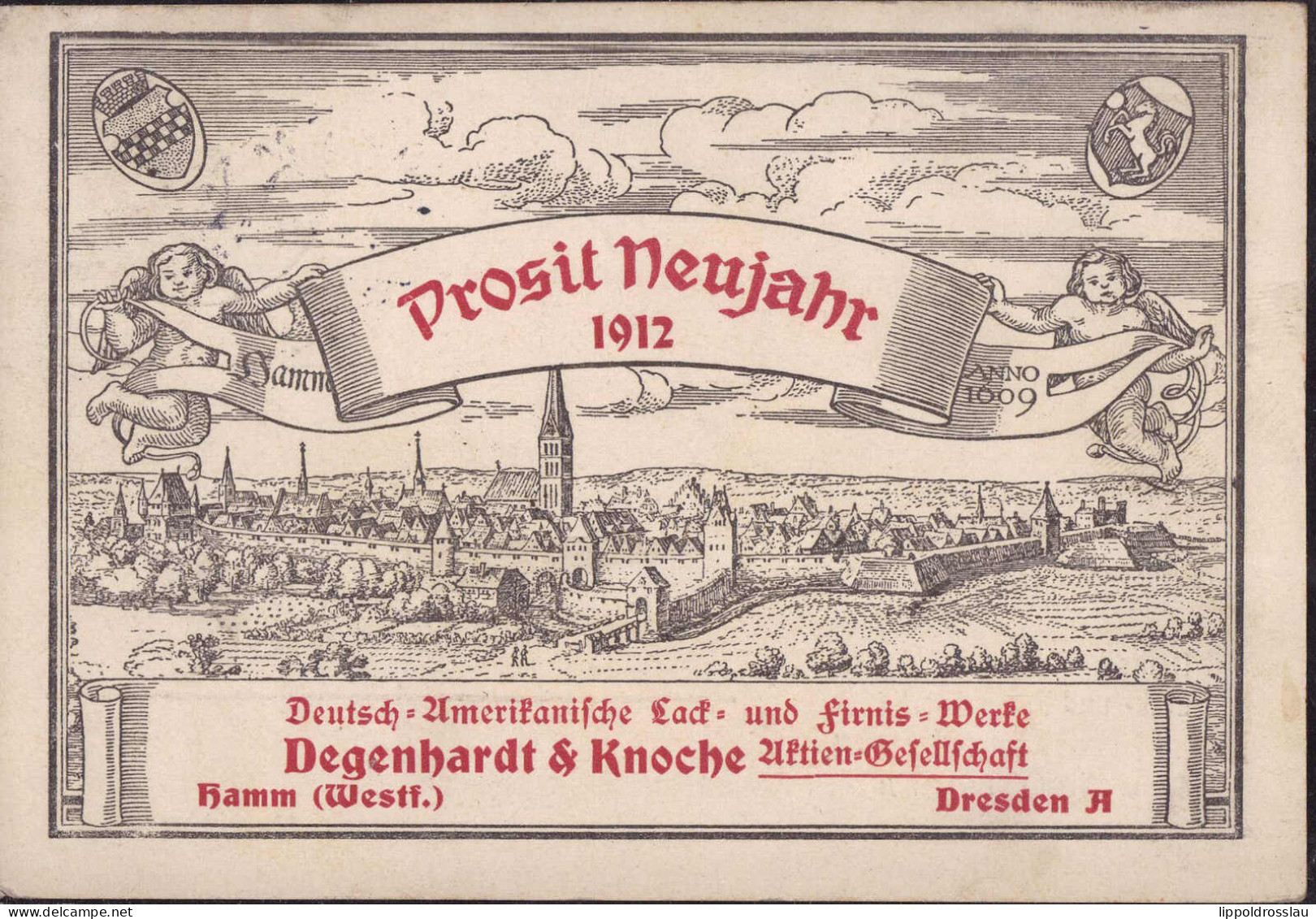 Gest. W-4700 Hamm Neujahr 1912 Lackfabrik Degenhard & Knoche 1911 - Hamm