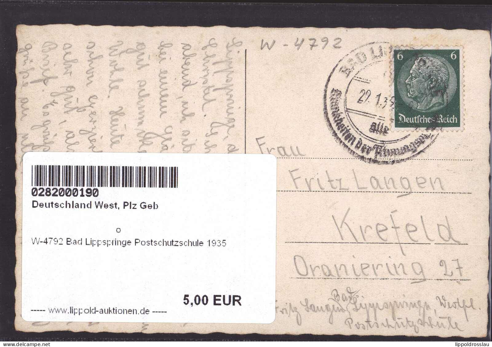 Gest. W-4792 Bad Lippspringe Postschutzschule 1935 - Paderborn