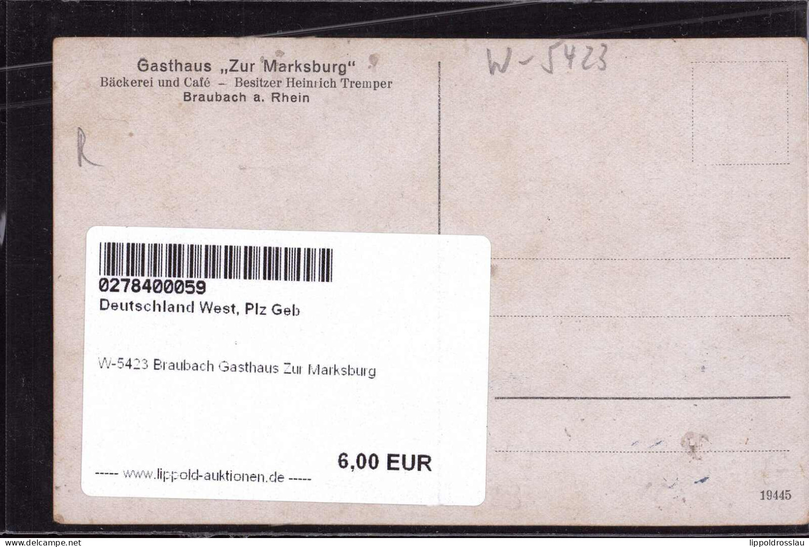 * W-5423 Braubach Gasthaus Zur Marksburg - Lahnstein