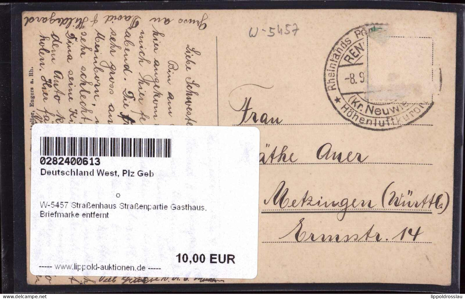 Gest. W-5457 Straßenhaus Straßenpartie Gasthaus, Briefmarke Entfernt - Neuwied