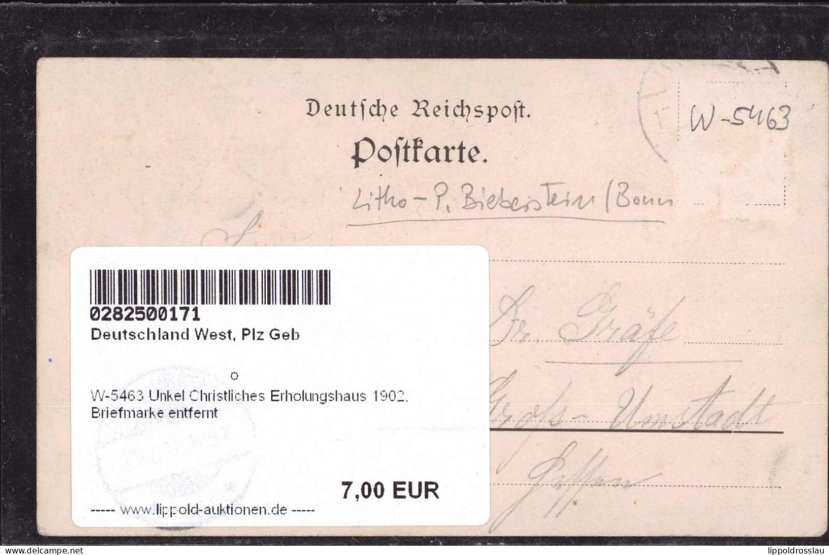 Gest. W-5463 Unkel Christliches Erholungshaus 1902, Briefmarke Entfernt - Linz A. Rhein
