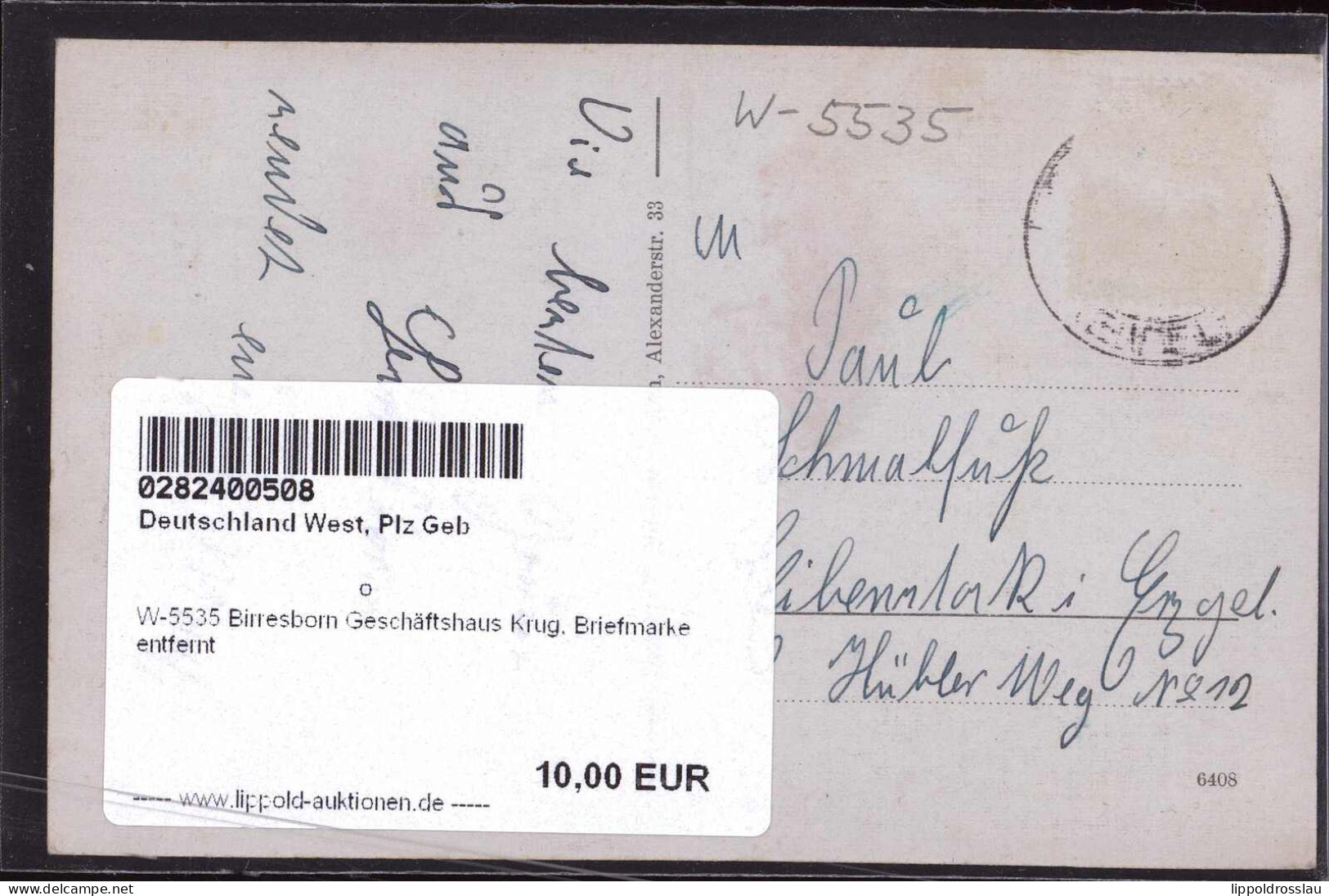 Gest. W-5535 Birresborn Geschäftshaus Krug, Briefmarke Entfernt - Gerolstein