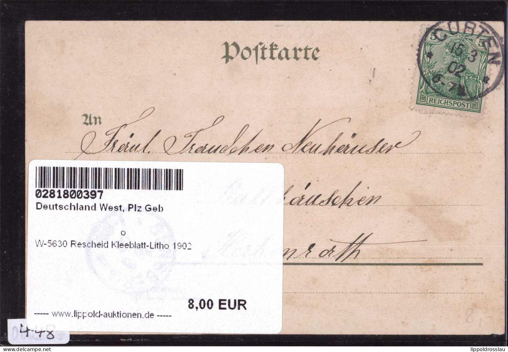 Gest. W-5630 Rescheid Kleeblatt-Litho 1902 - Wuppertal