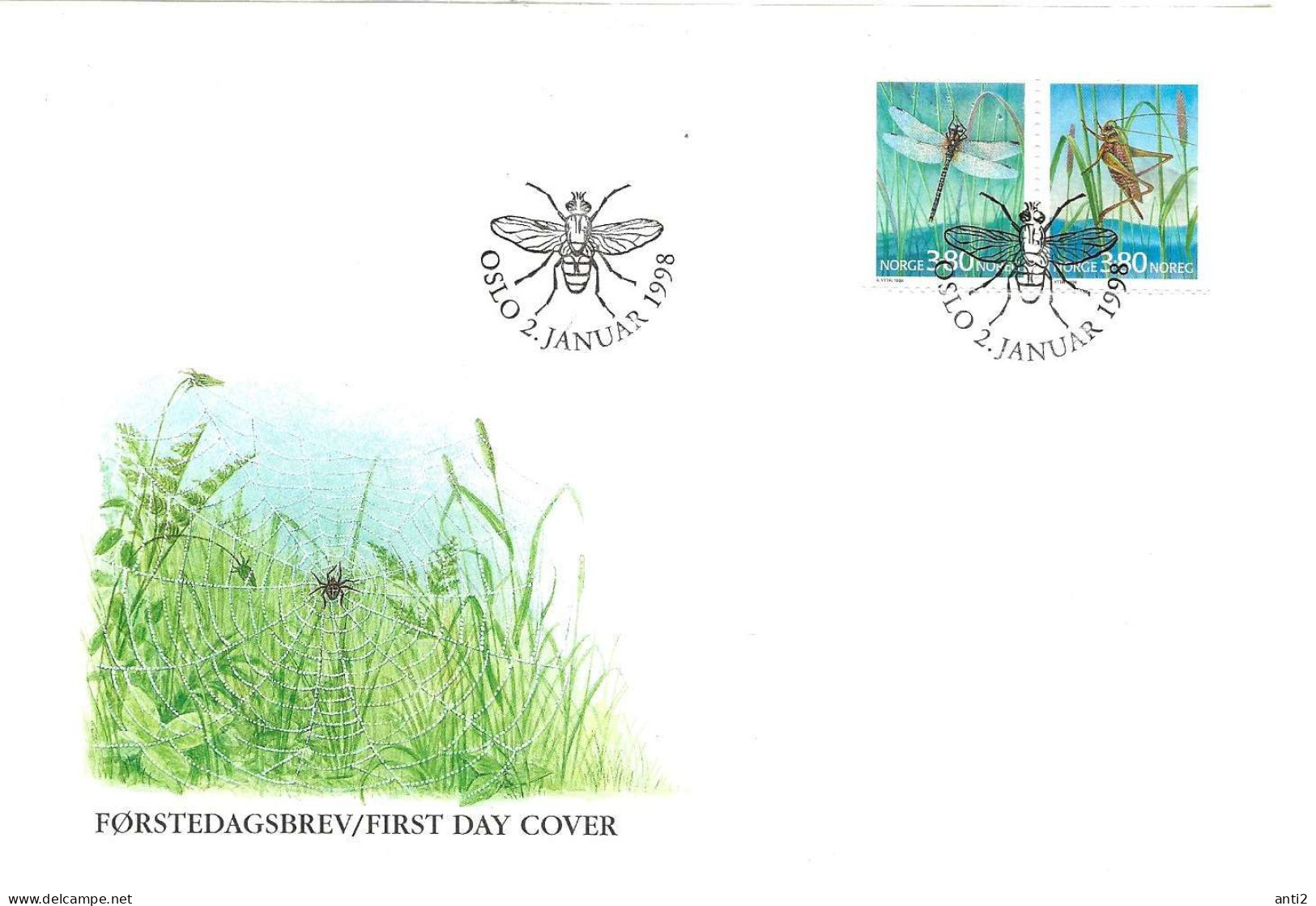 Norway Norge 1998 : Insects, Dragon-Fly And Grasshopper- 1275 - 1276  FDC - Cartas & Documentos