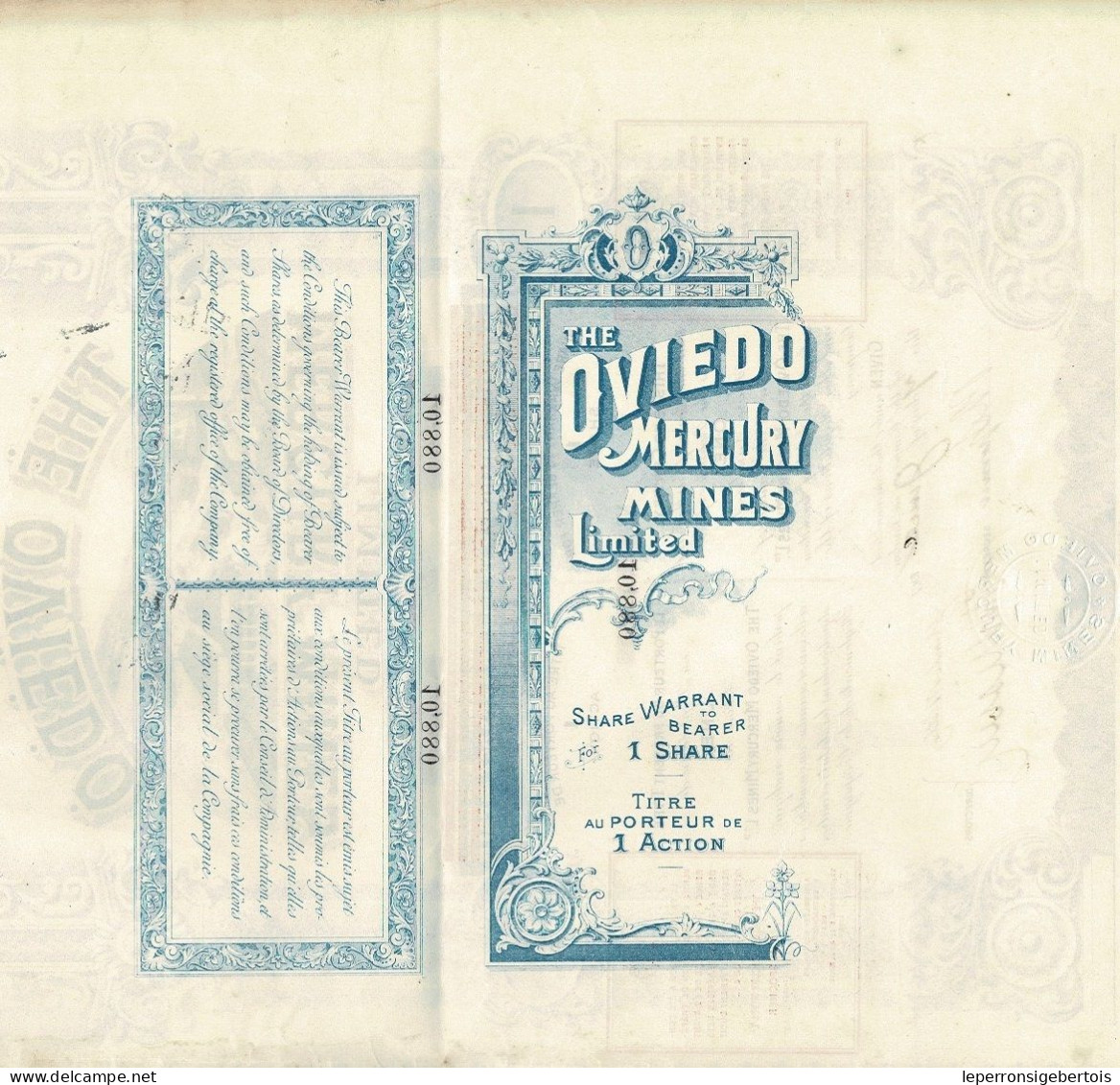 Titre De 1907 - The Oviedo Mercury Mines Limited - Déco - Imprimerie Richard - - Mines