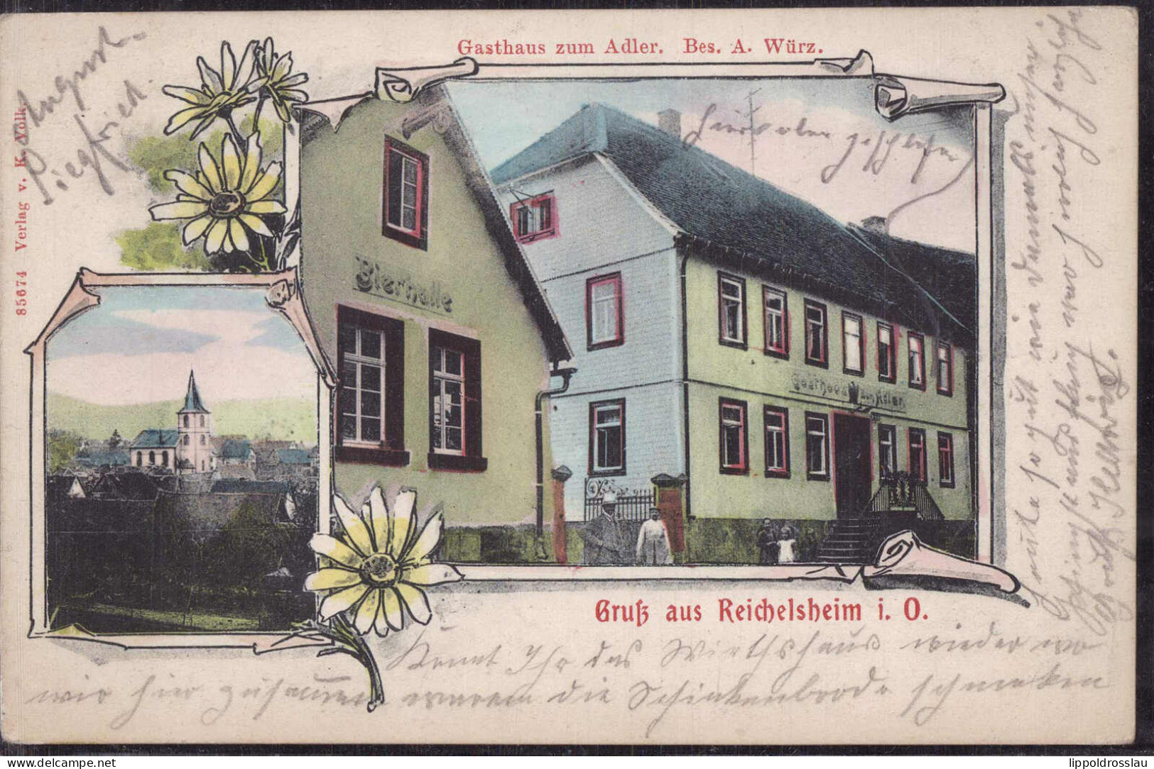 Gest. W-6101 Reichelsheim Gasthaus Zum Adler 1907 - Darmstadt