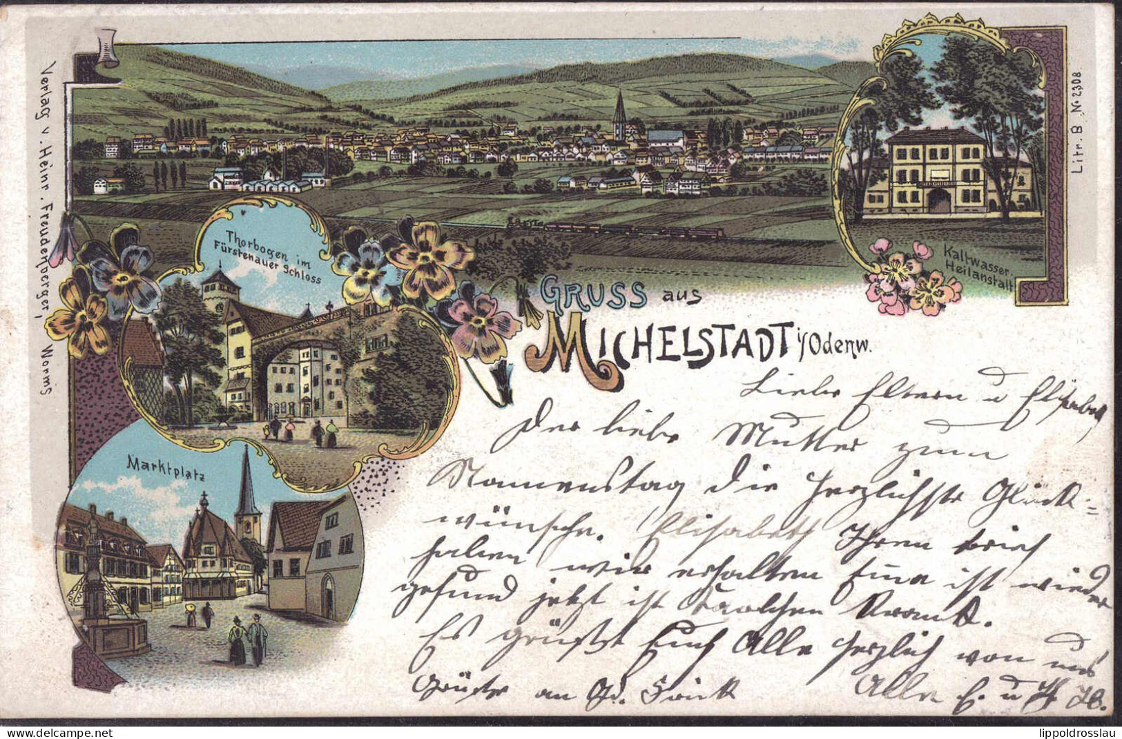 Gest. W-6120 Michelstadt Markt Blick Zum Ort 1900 - Erbach