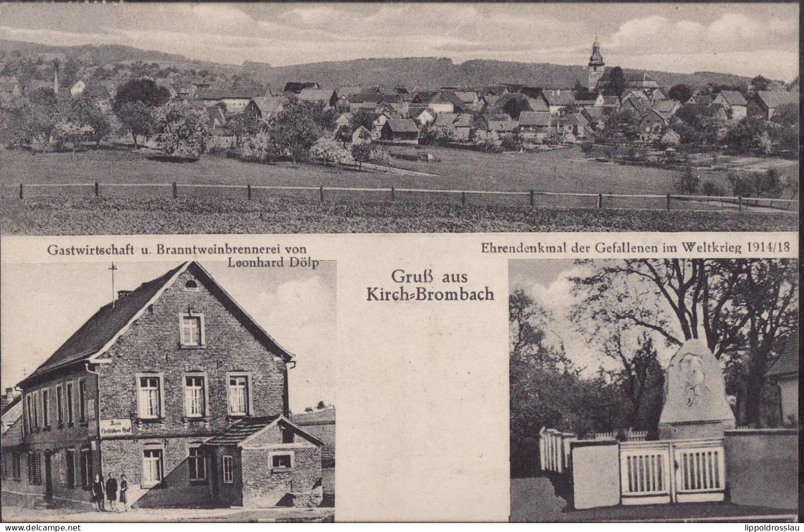 Gest. W-6126 Kirch-Brombach Gasthaus Branntweinbrennerei Leonhard Dölp 1931 - Erbach