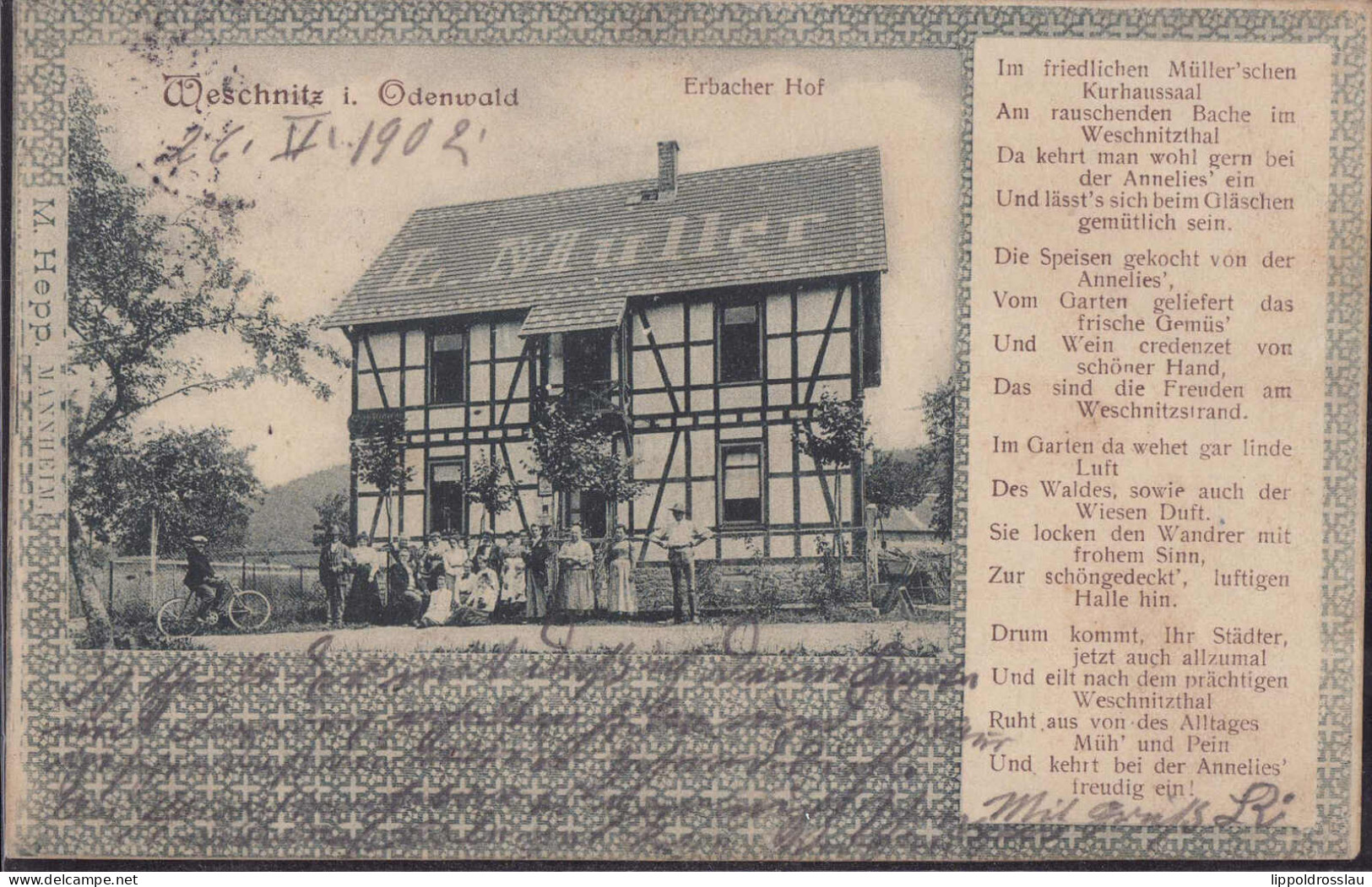 Gest. W-6149 Weschnitz Gasthaus Erbacher Hof 1902 - Bensheim