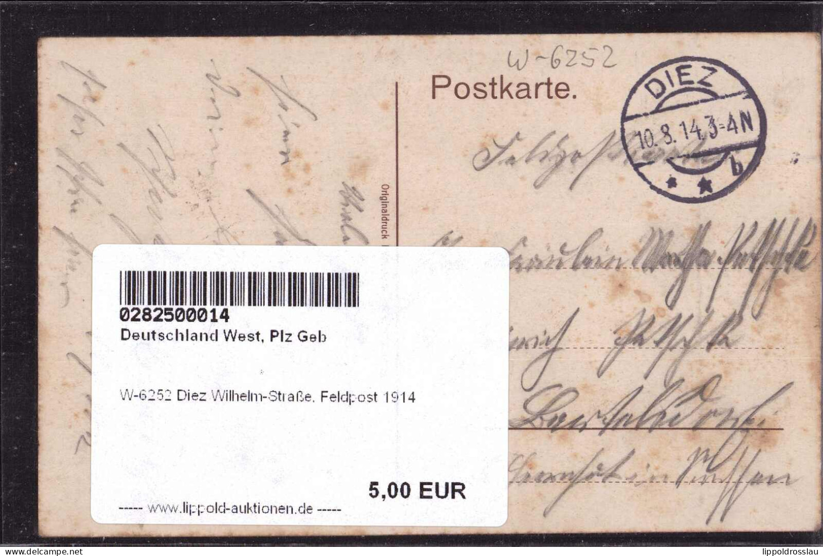* W-6252 Diez Wilhelm-Straße, Feldpost 1914 - Limburg
