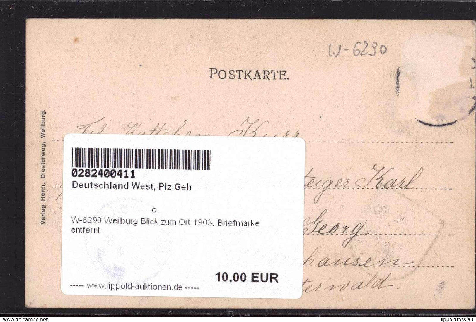 Gest. W-6290 Weilburg Blick Zum Ort 1903, Briefmarke Entfernt - Weilburg