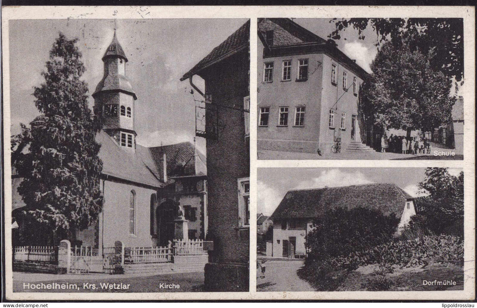 Gest. W-6338 Hochelheim Schule Dorfmühle Kirche, Briefmarke Entfernt - Wetzlar