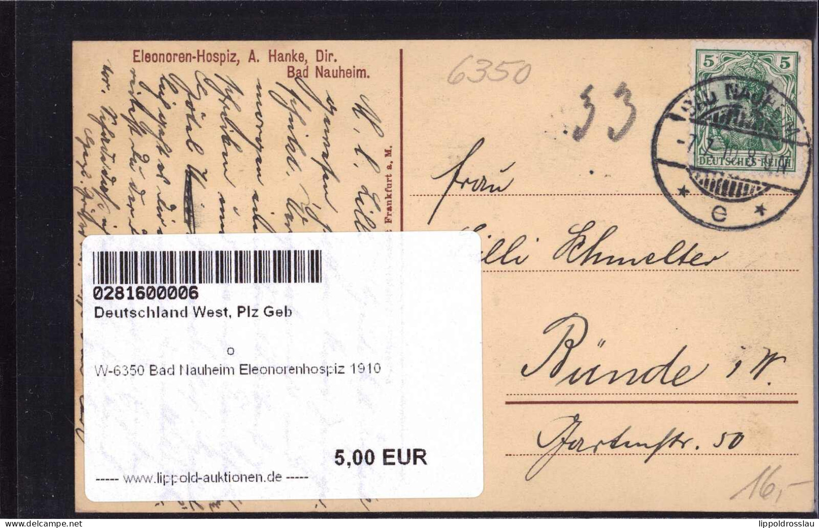 Gest. W-6350 Bad Nauheim Eleonorenhospiz 1910 - Bad Nauheim