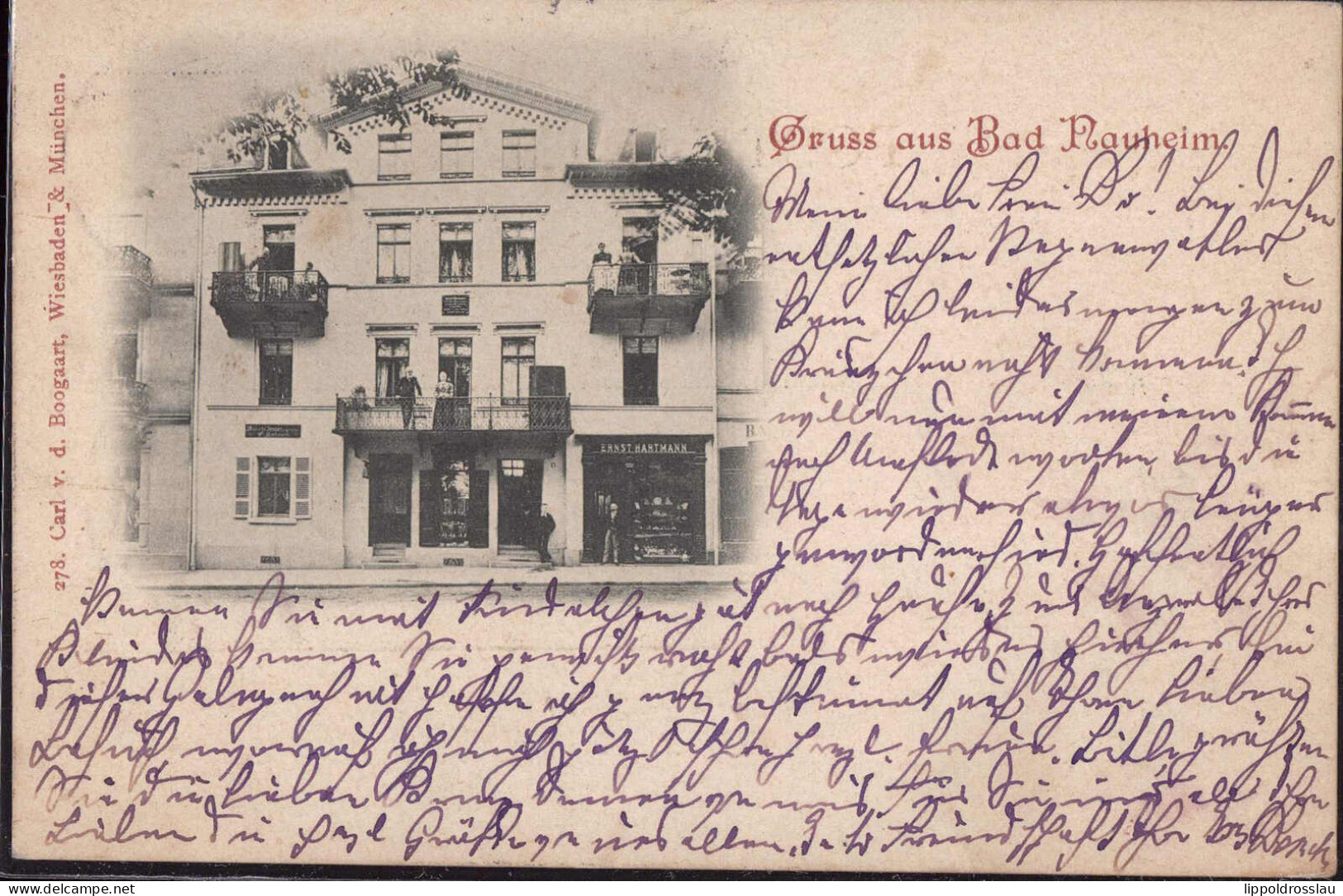 Gest. W-6350 Bad Nauheim Geschäftshaus Hartmann 1900, Briefmarke Entfernt - Bad Nauheim