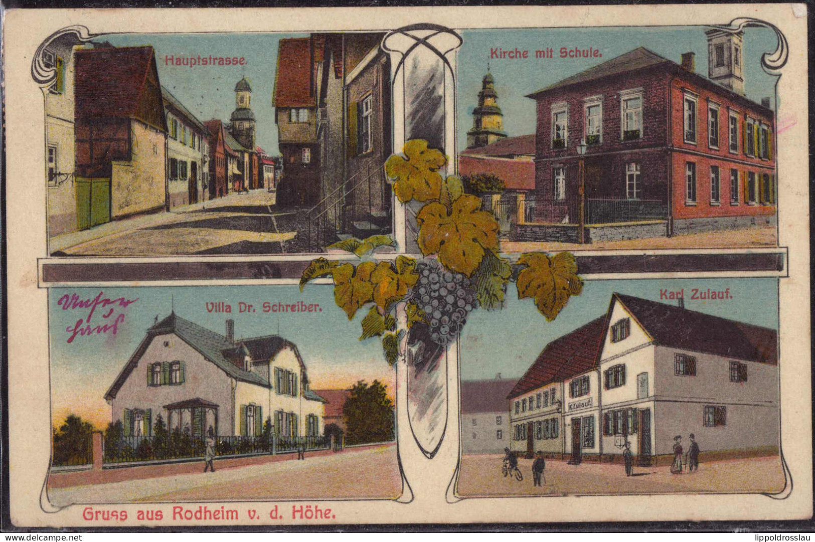 Gest. W-6365 Rodheim V. D. Höhe Kirche Schule Villa Schreiber 1915 - Friedberg