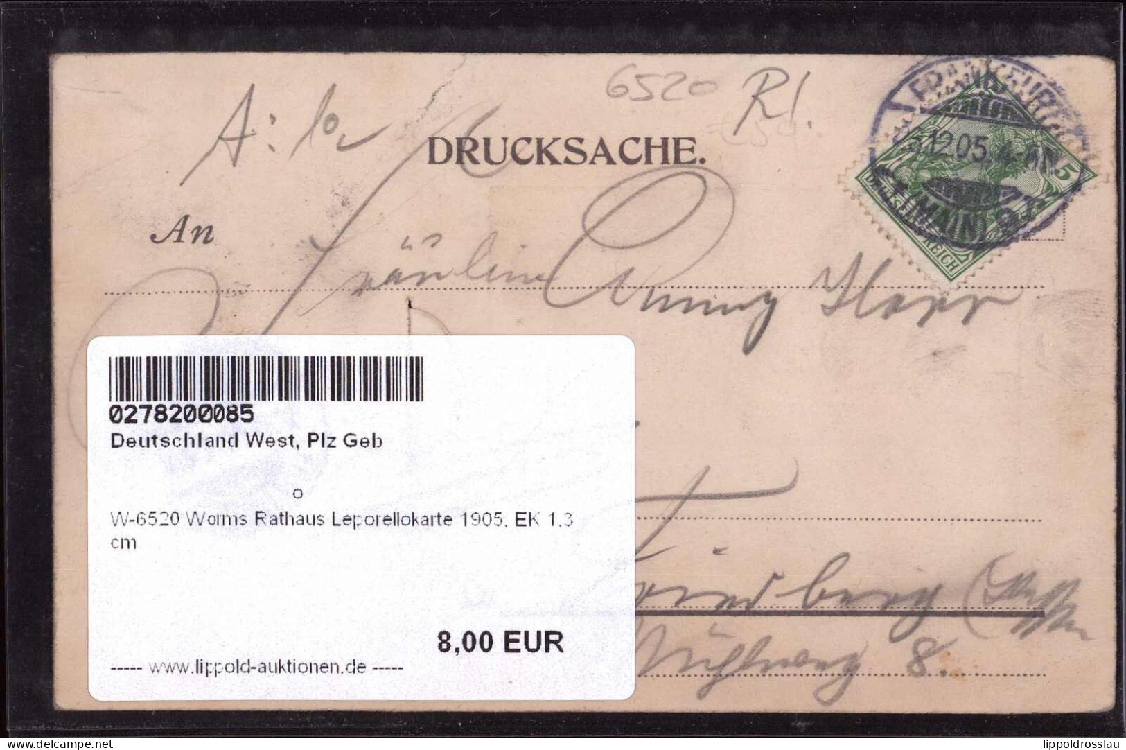 Gest. W-6520 Worms Rathaus Leporellokarte 1905, EK 1,3 Cm - Worms