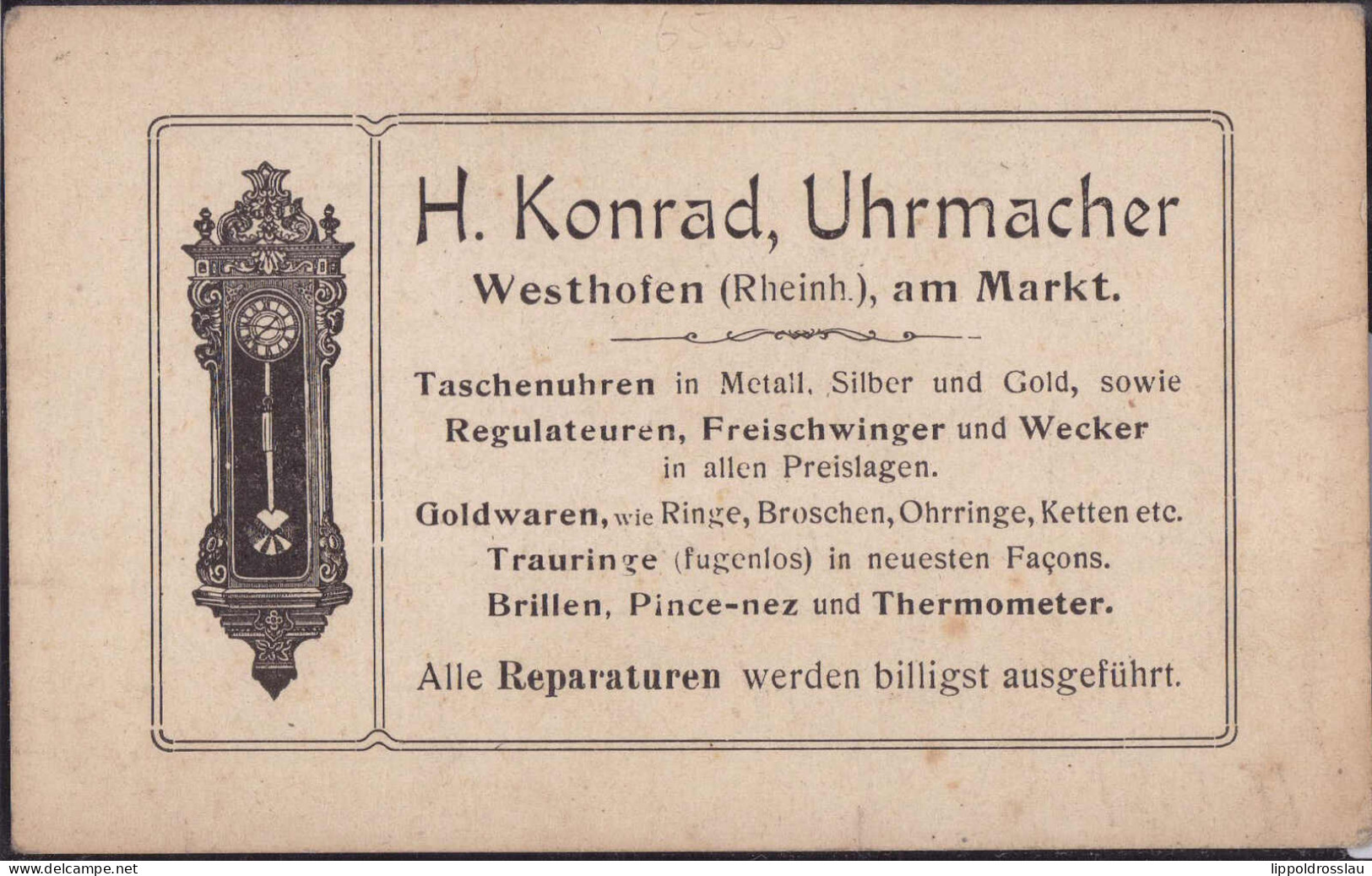 * W-6525 Westhofen Uhrmacher Konrad Visitenkarte In AK- Größe 1922 - Worms