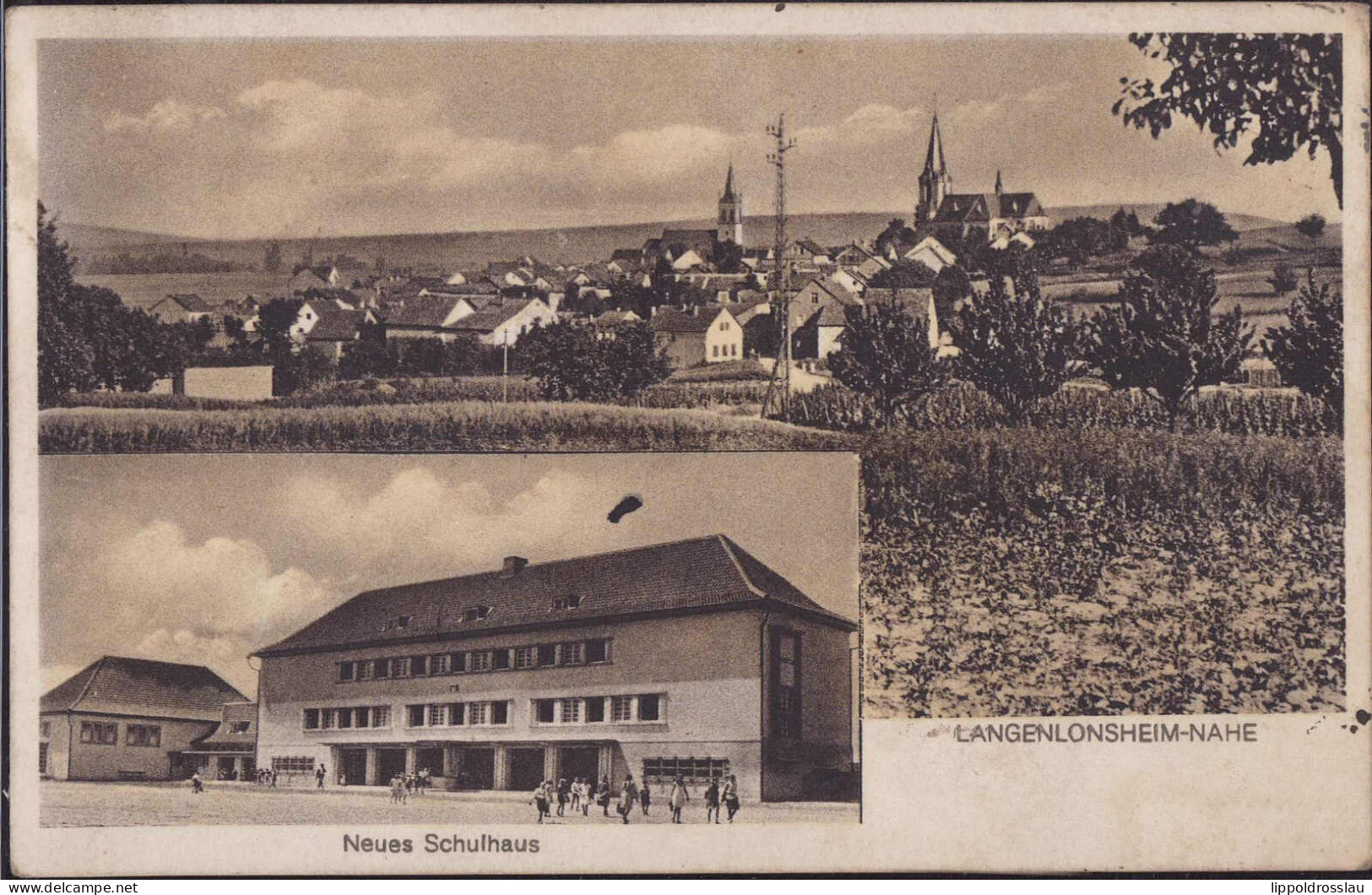 Gest. W-6536 Langenlonsheim Neue Schule 1932, Briefmarke Beschädigt - Bingen