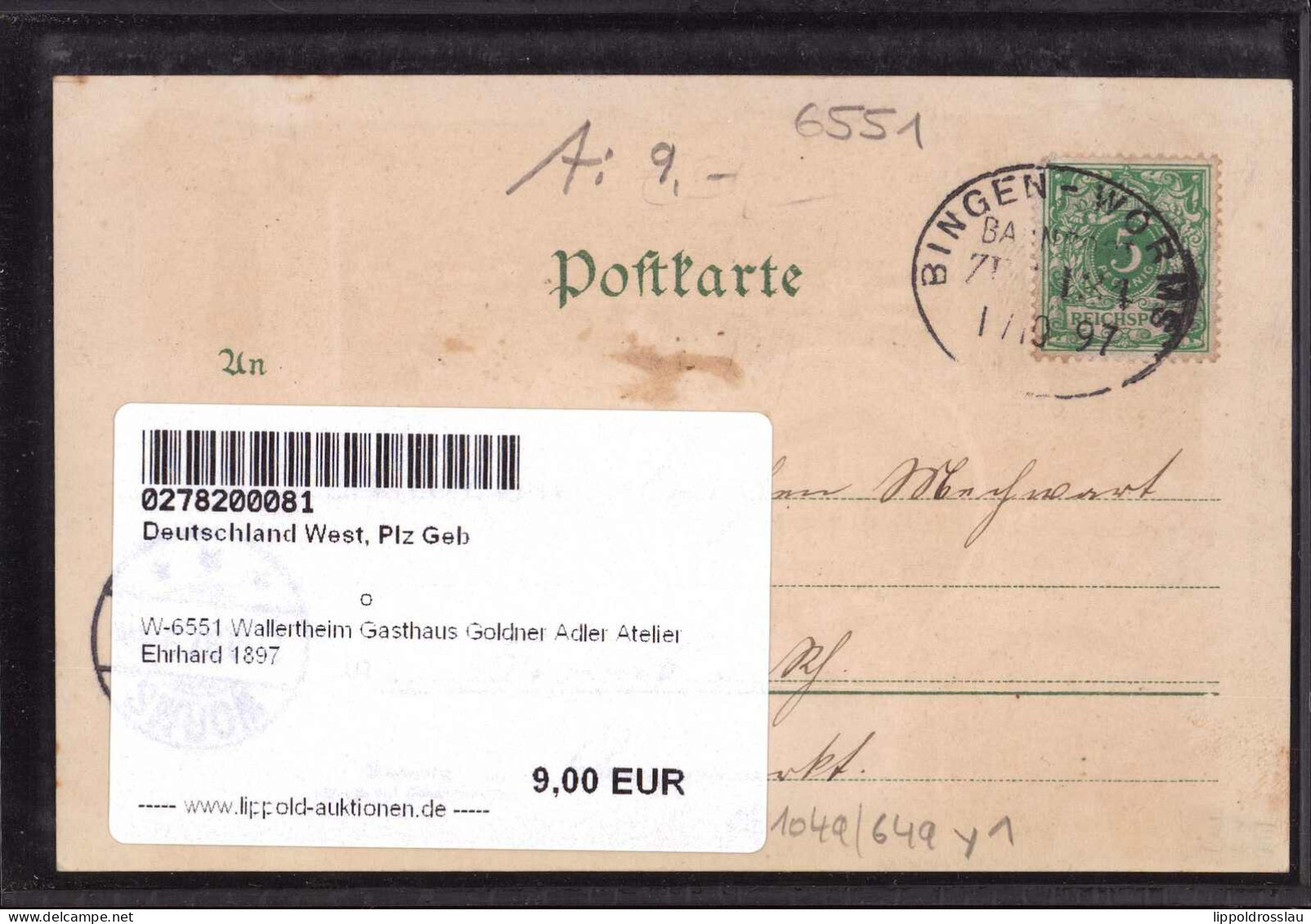 Gest. W-6551 Wallertheim Gasthaus Goldner Adler Atelier Ehrhard 1897 - Bad Kreuznach