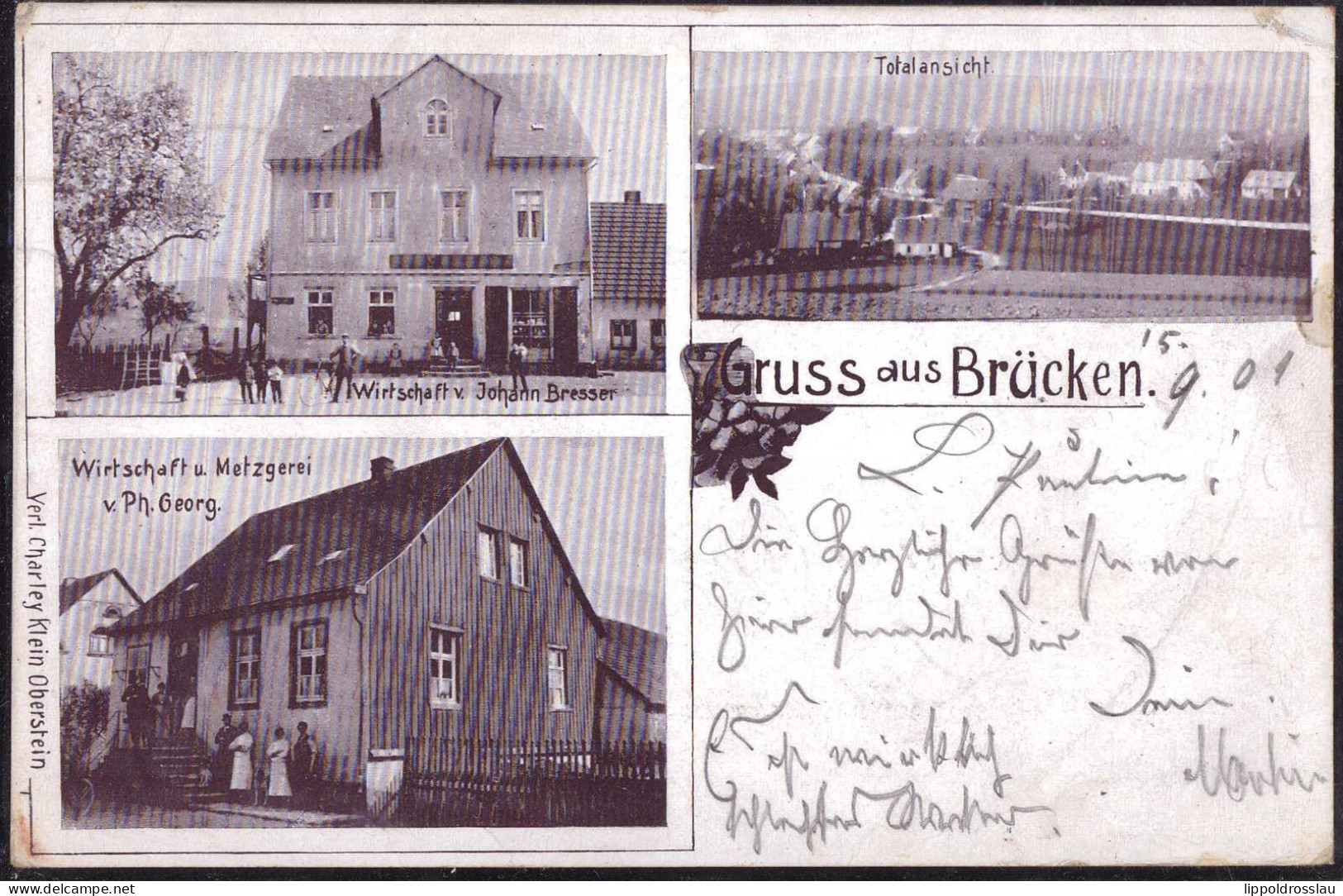 Gest. W-6589 Brücken Gasthaus Bresser Metzgerei Georg 1901 - Idar Oberstein