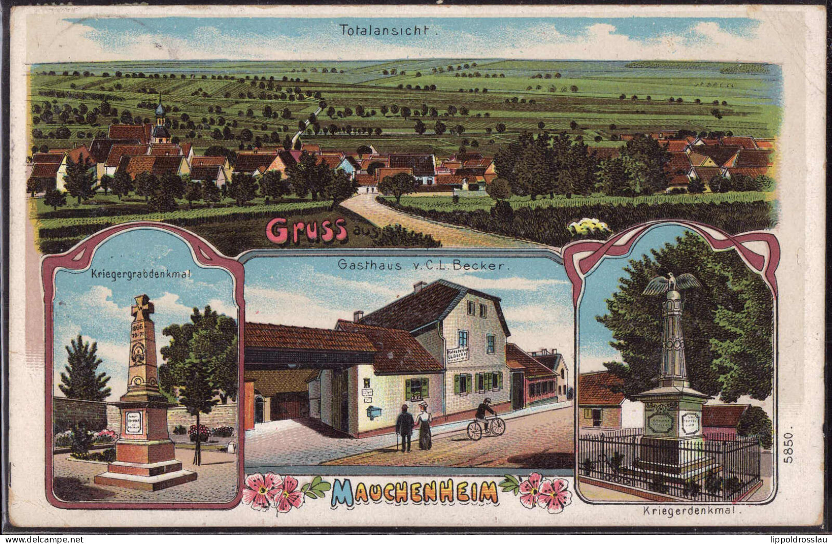 Gest. W-6719 Mauchenheim Gasthaus Becker 1913, Bug 1,5 Cm, Etwas Best. - Frankenthal