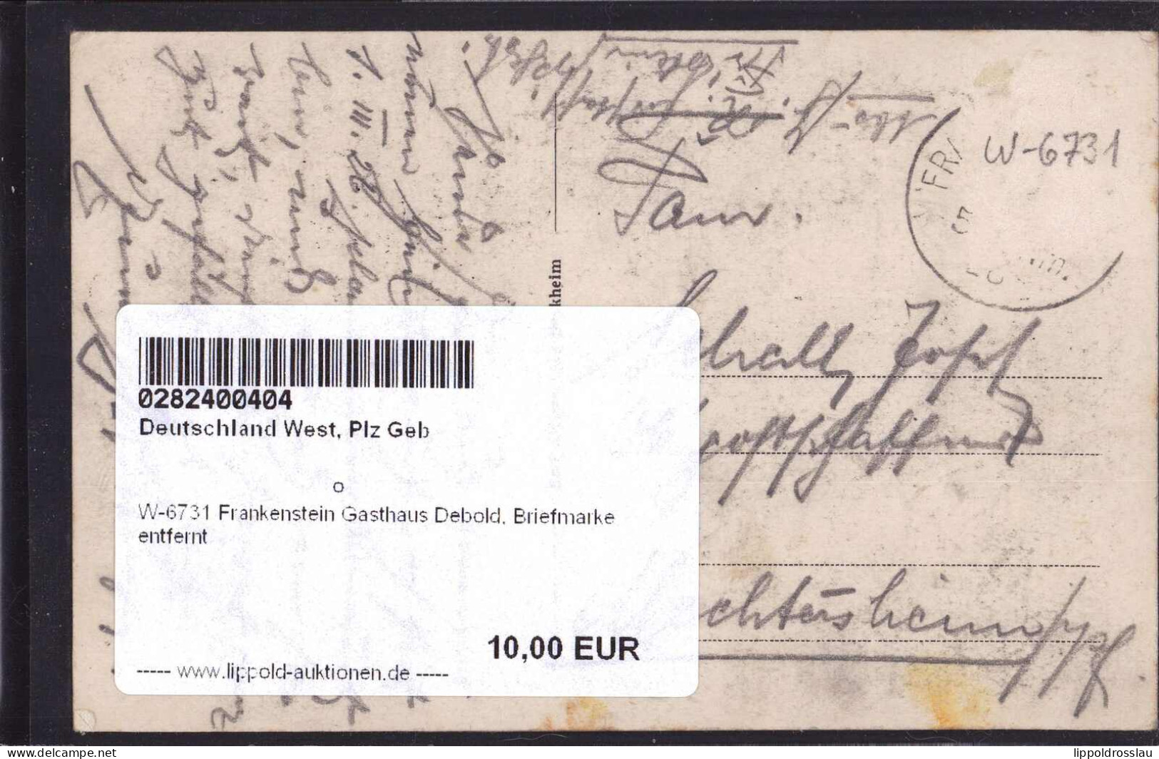 Gest. W-6731 Frankenstein Gasthaus Debold, Briefmarke Entfernt - Neustadt (Weinstr.)
