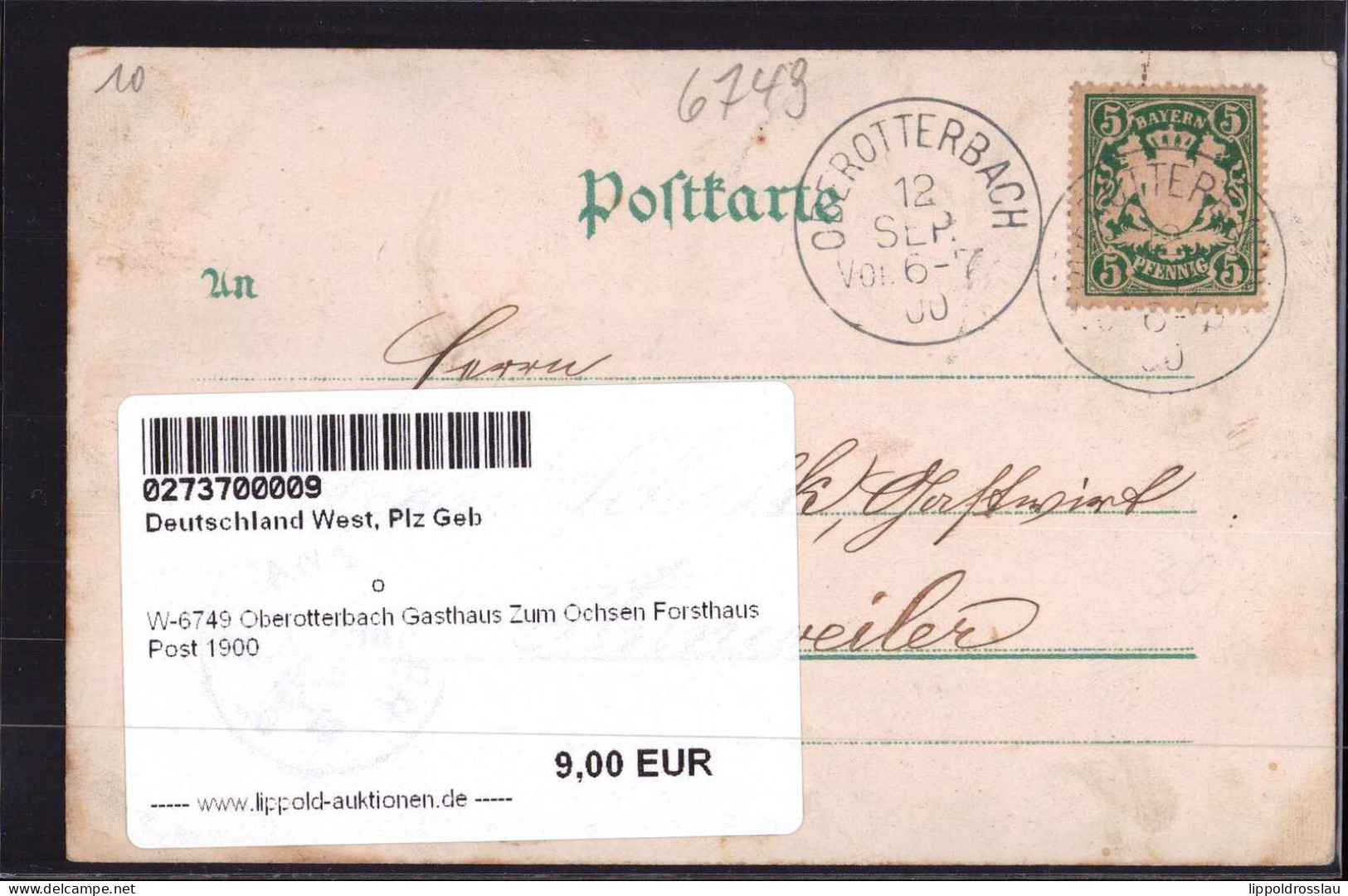 Gest. W-6749 Oberotterbach Gasthaus Zum Ochsen Forsthaus Post 1900 - Landau