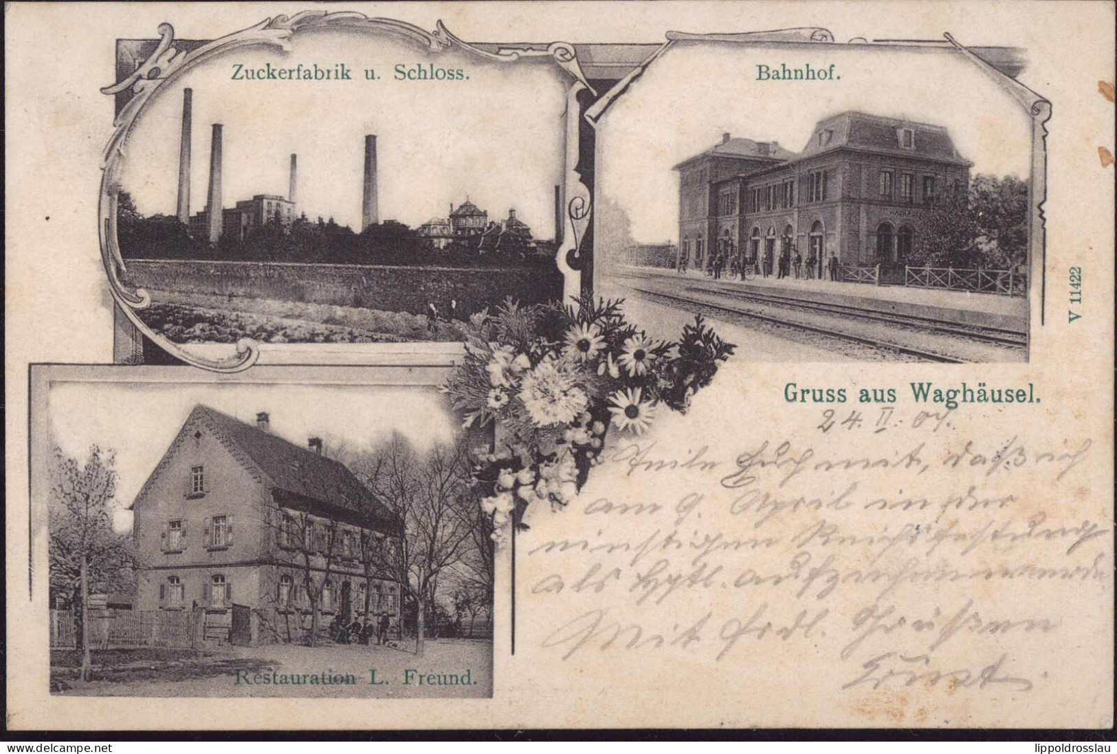 Gest. W-6833 Waghäusel Zuckerfabrik Gasthaus Freudn Bahnhof 1907 - Schwetzingen