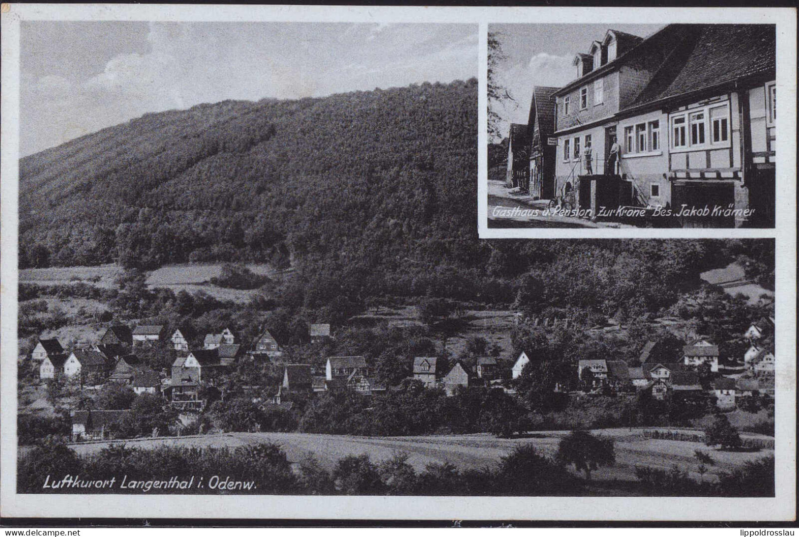 Gest. W-6932 Langenthal Gasthaus Zur Krone 1942 - Sinsheim