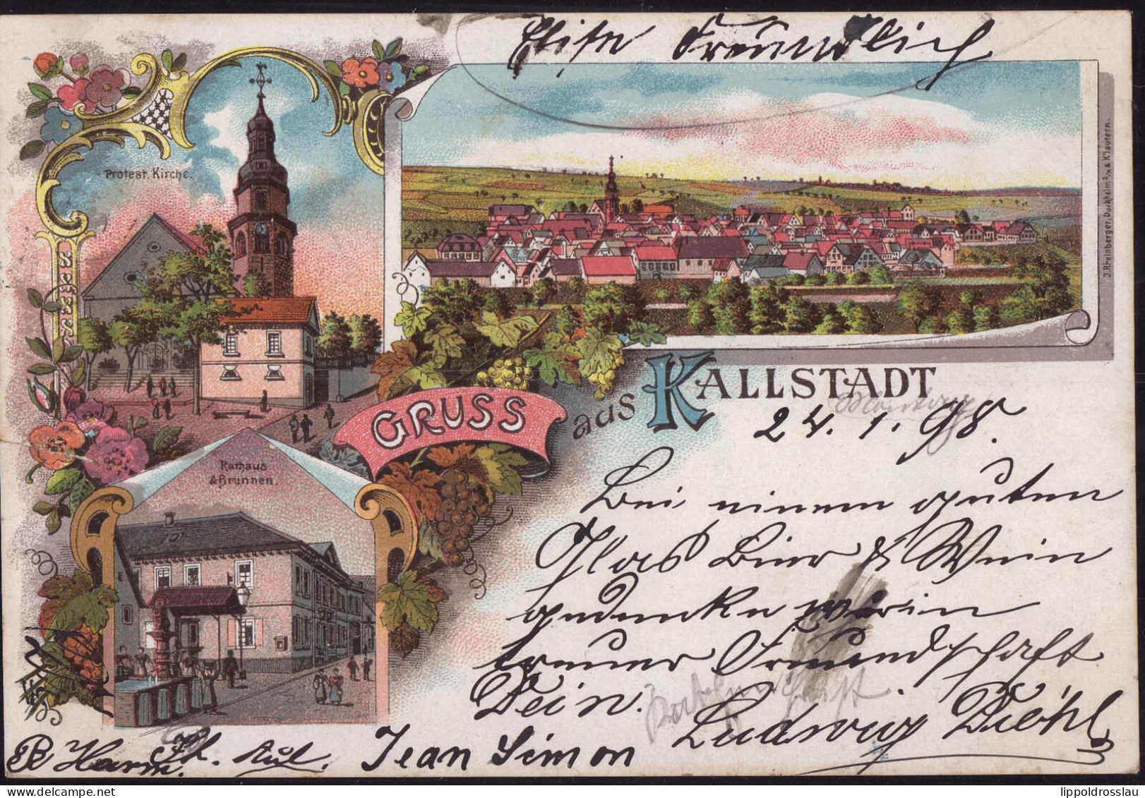 Gest. W-6943 Kallstadt Rathausbrunnen Kirche 1898 - Weinheim