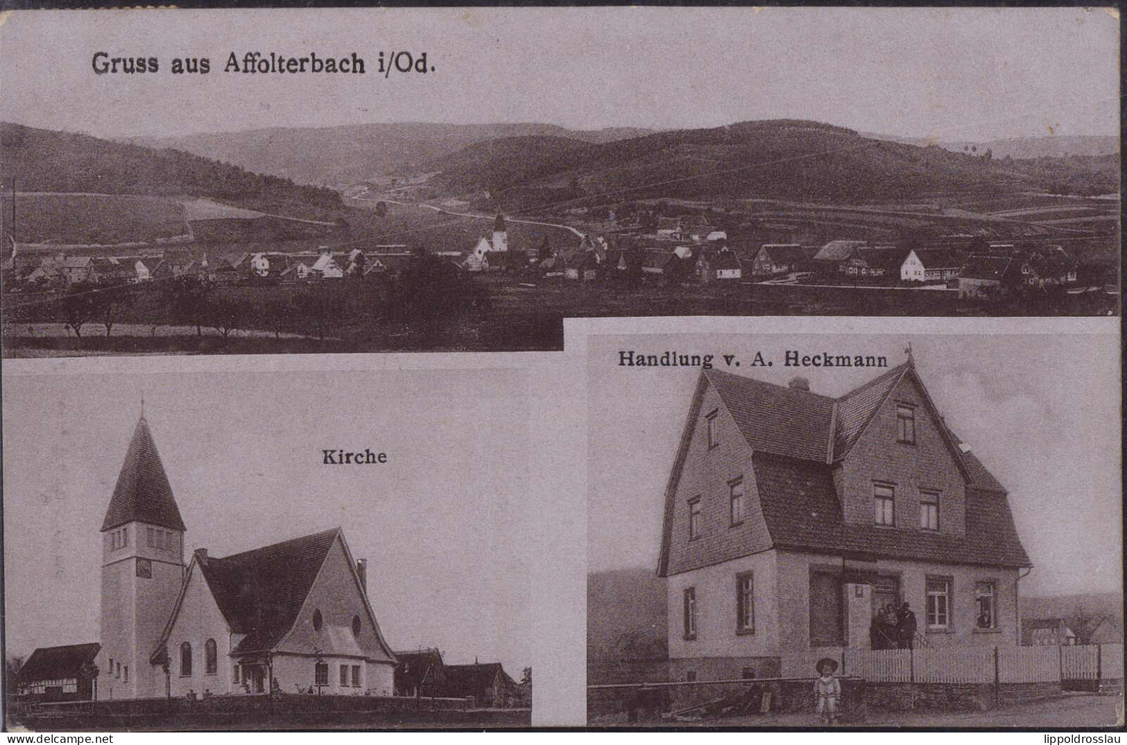 Gest. W-6948 Affolterbach Handlung Heckmann Kirche 1913 - Weinheim