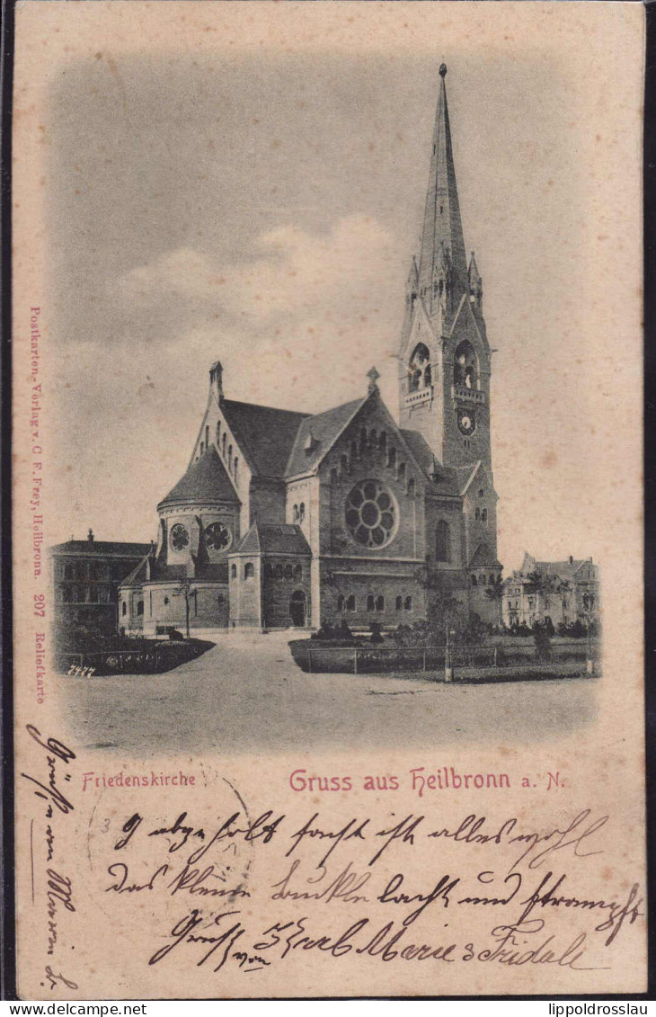 Gest. W-7100 Heilbronn Friedenskirche Relief-Prägekarte 1899 - Aalen
