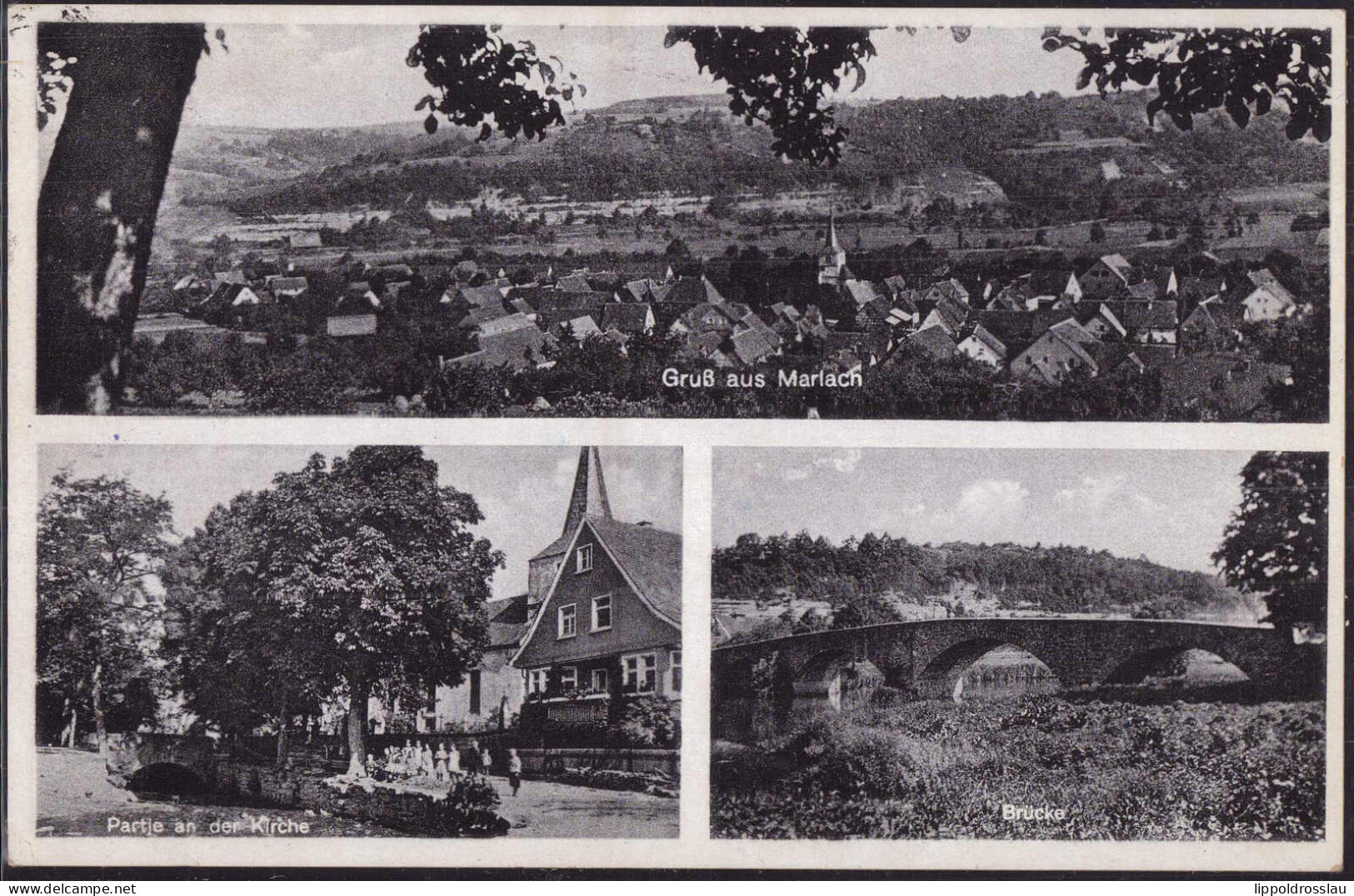Gest. W-7109 Marlach Kirche Brücke, Feldpost 1941 - Aalen