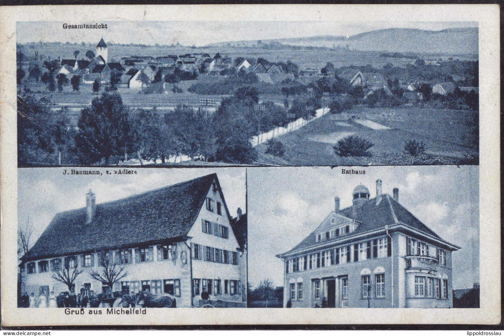 Gest. W-7171 Michelfeld Gasthaus Zum Adeler Rathaus 1932 - Schwaebisch Hall