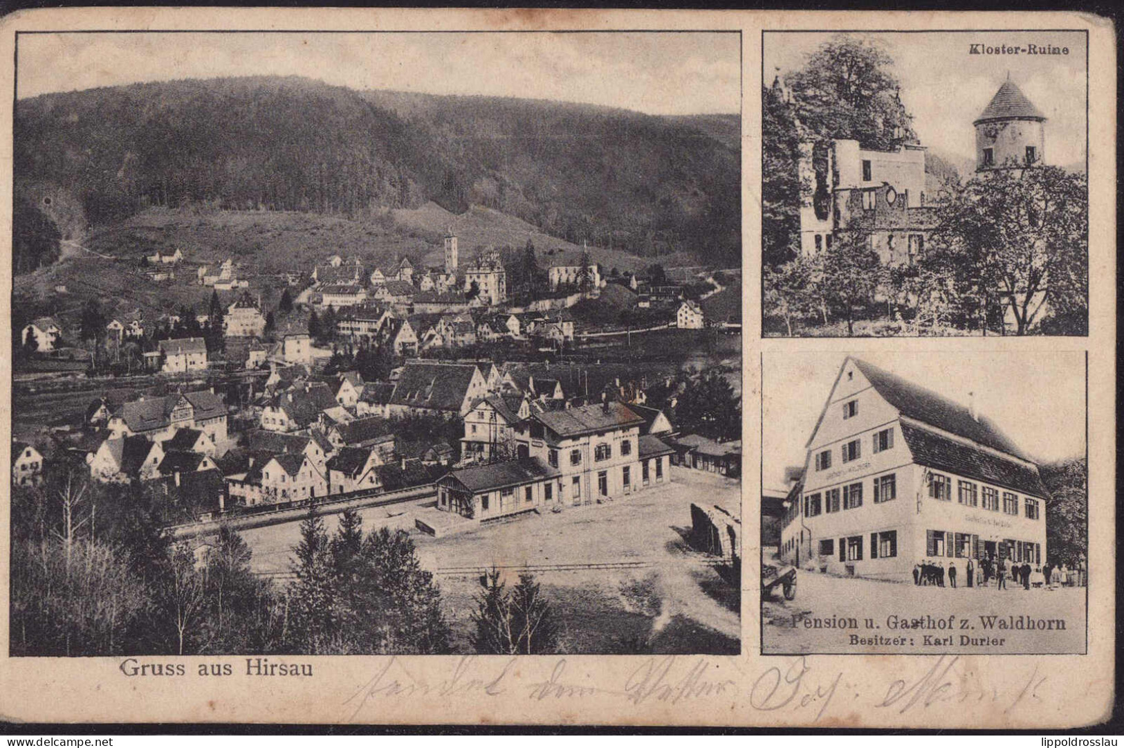 Gest. W-7260 Hirsau Gasthaus Zum Waldhorn, Ecken Stark Best. 1907 - Calw