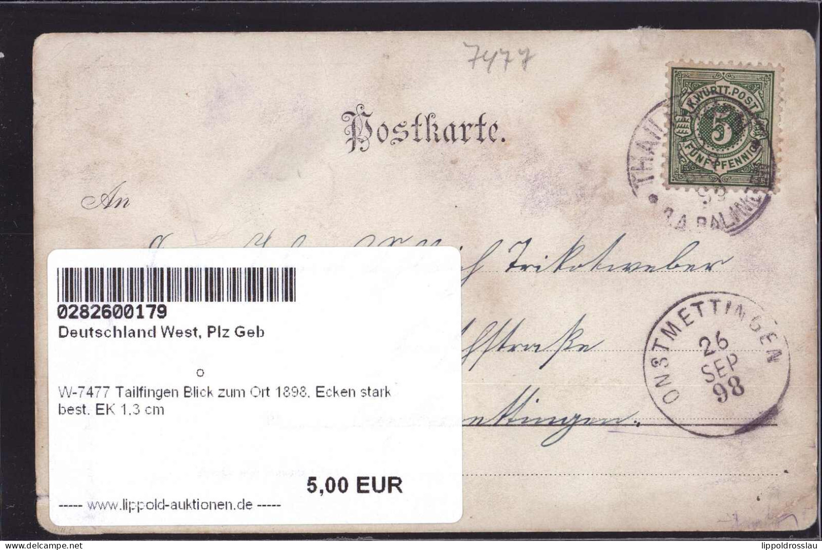 Gest. W-7477 Tailfingen Blick Zum Ort 1898, Ecken Stark Best. EK 1,3 Cm - Albstadt