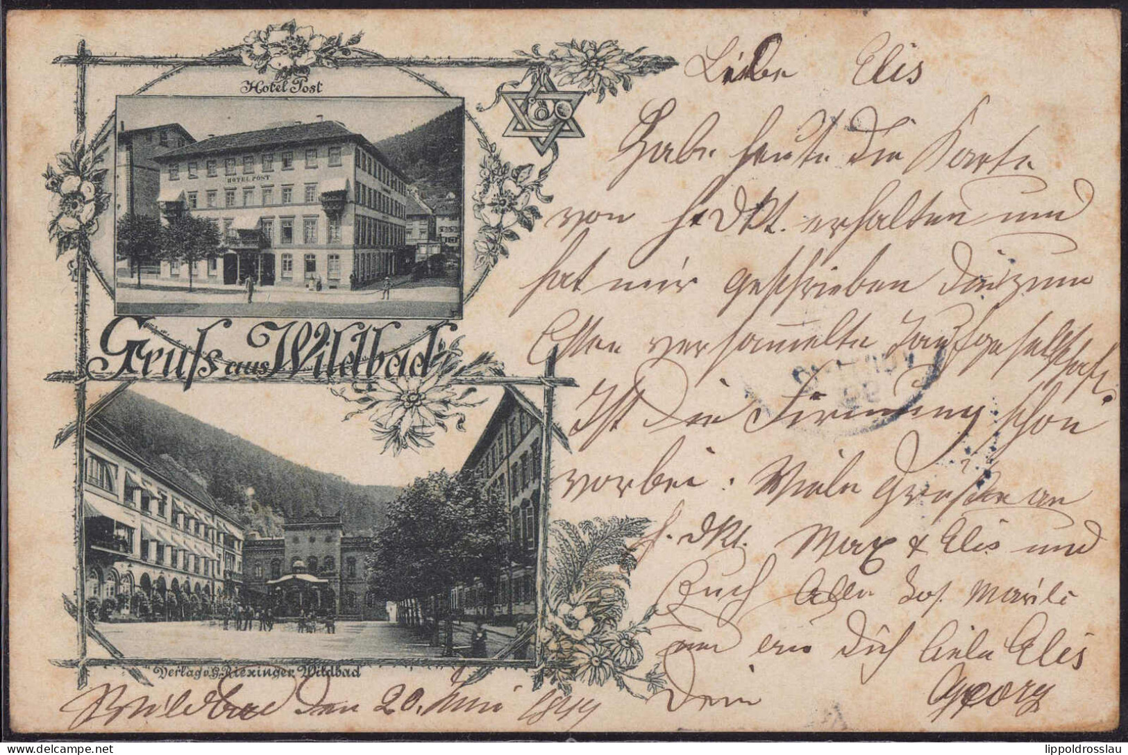 Gest. W-7547 Bad Wildbad Hotel Gasthaus Post 1899, Etwas Fleckig - Pforzheim