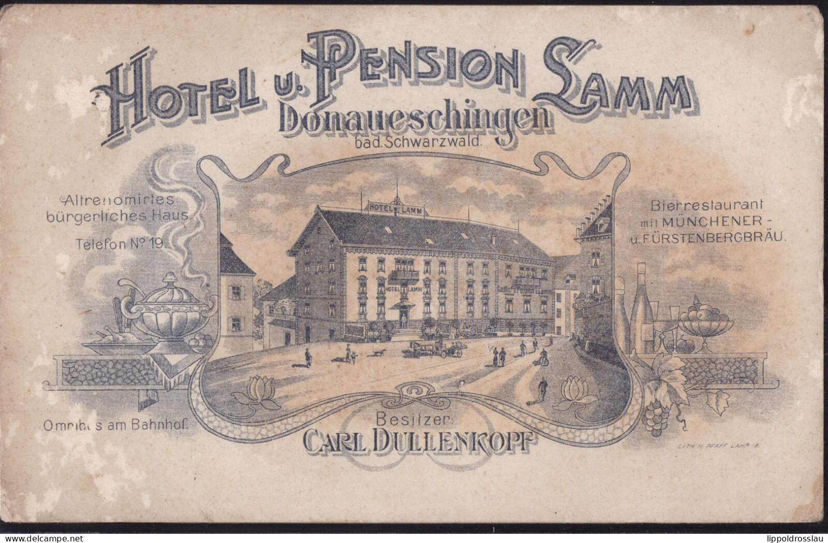 * W-7710 Donaueschingen Hotel Gasthaus Zum Lamm, Notakarte 1909, Beschabt, Fleckig, Etwas Best. - Donaueschingen