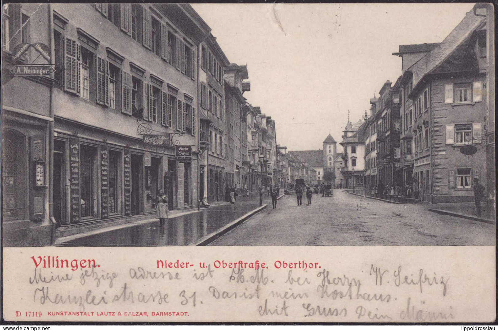 Gest. W-7730 Villingen Nieder-und Oberstraße 1904, EK 1cm - Villingen - Schwenningen