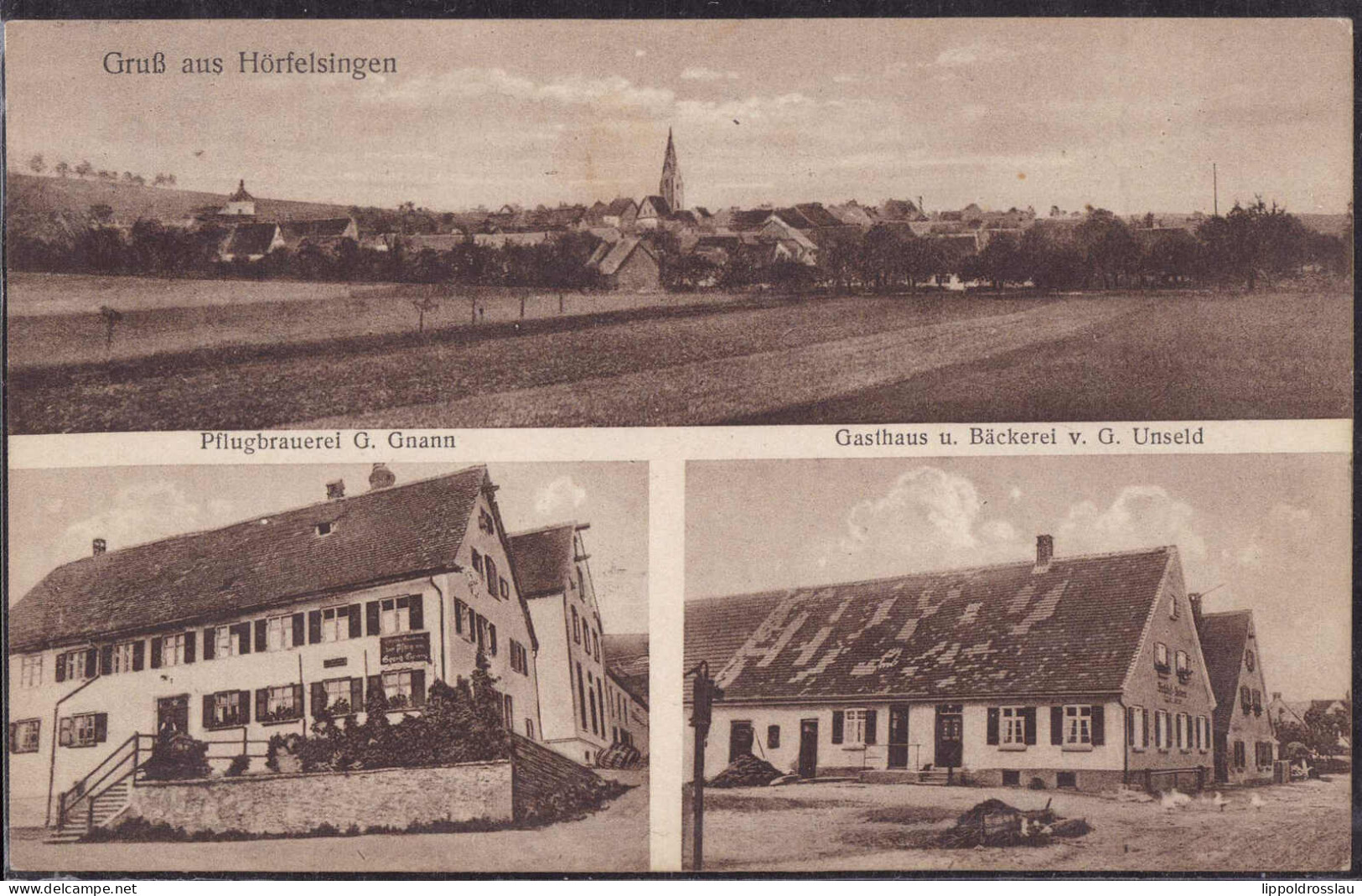 Gest. W-7907 Hörfelsingen Brauerei Gnann Gasthaus Unseld 1933 - Ulm