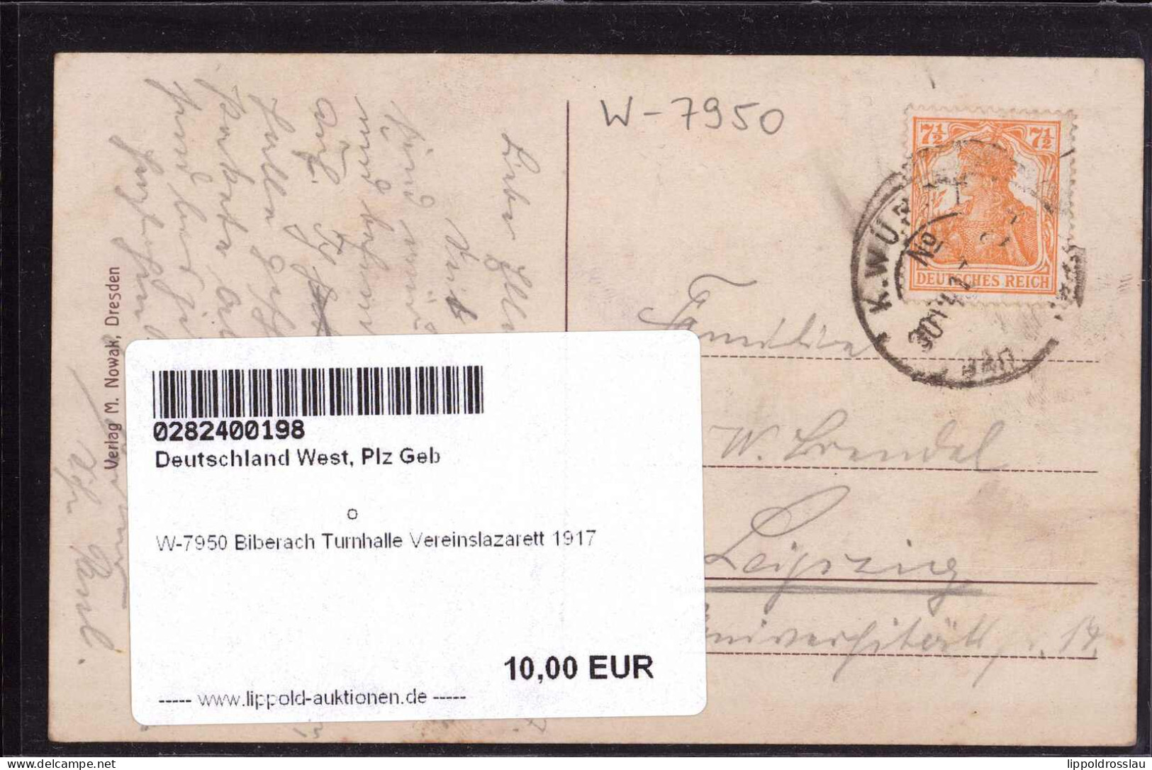 Gest. W-7950 Biberach Turnhalle Vereinslazarett 1917 - Biberach