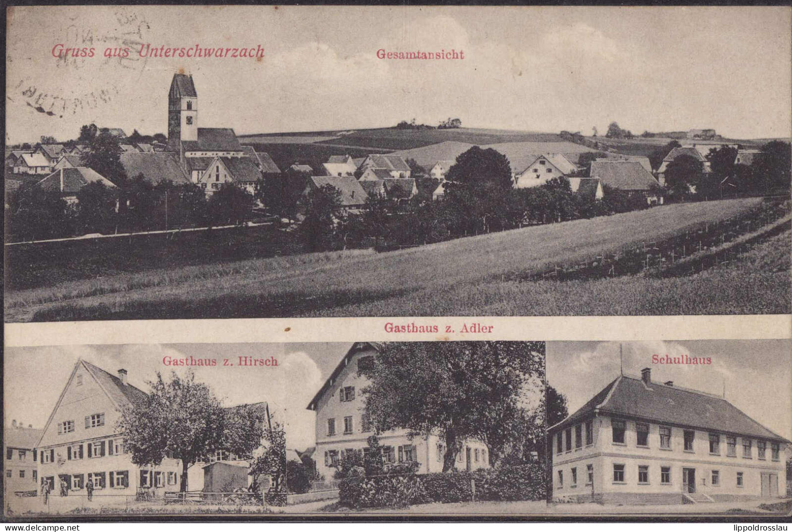 Gest. W-7954 Unterschwarzach Gasthaus Zum Adler Gasthaus Zum Hirsch 1908 - Biberach