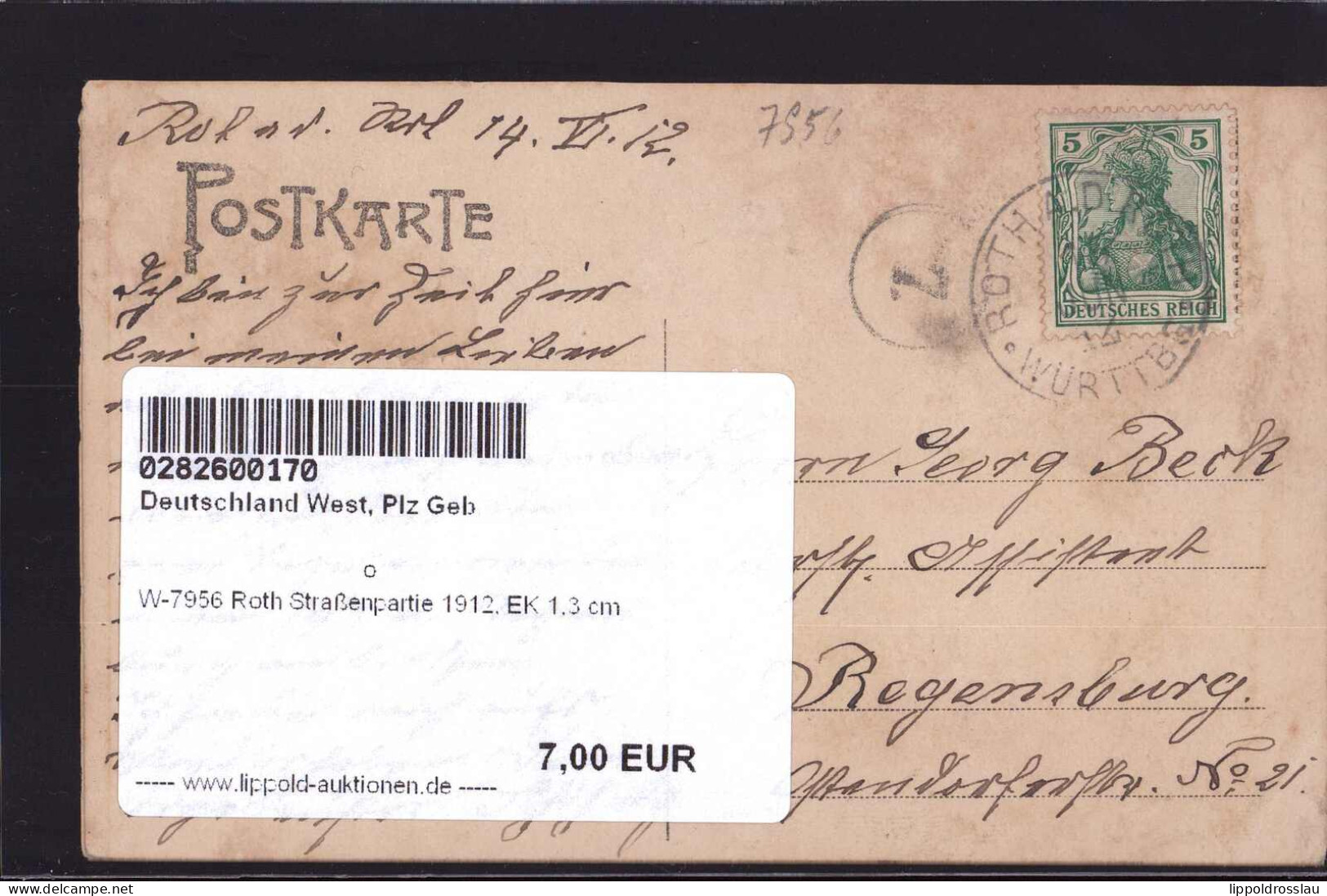 Gest. W-7956 Roth Straßenpartie 1912, EK 1,3 Cm - Biberach