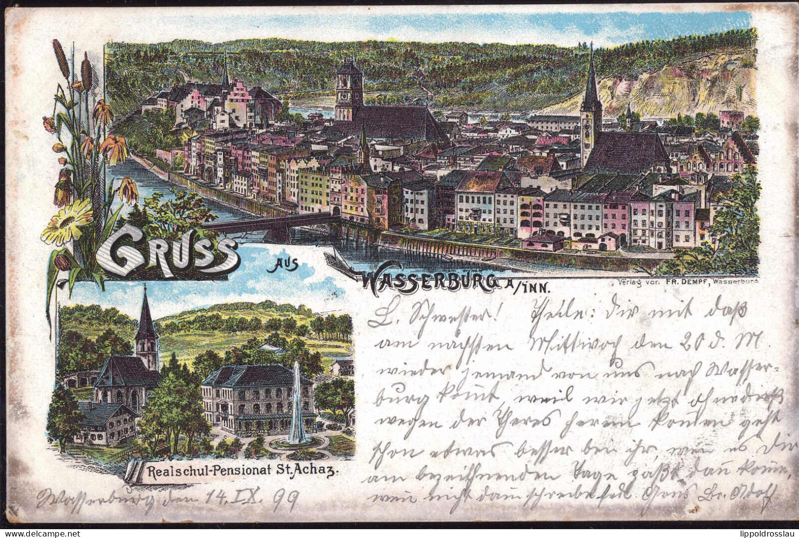 Gest. W-8090 Wasserburg Blick Zum Ort Realschul-Pensionat 1899 - Wasserburg (Bodensee)