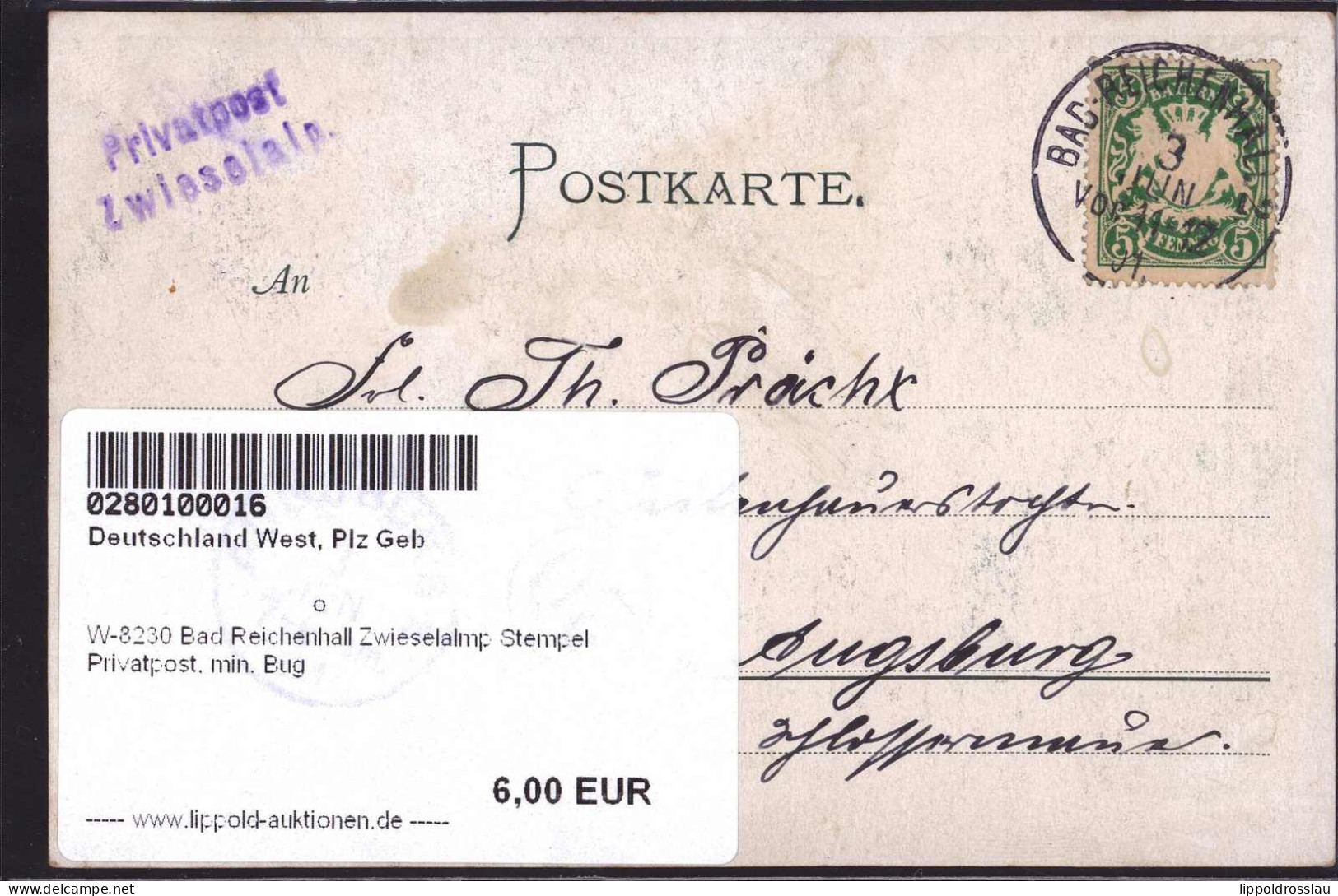 Gest. W-8230 Bad Reichenhall Zwieselalmp Stempel Privatpost, Min. Bug - Bad Reichenhall