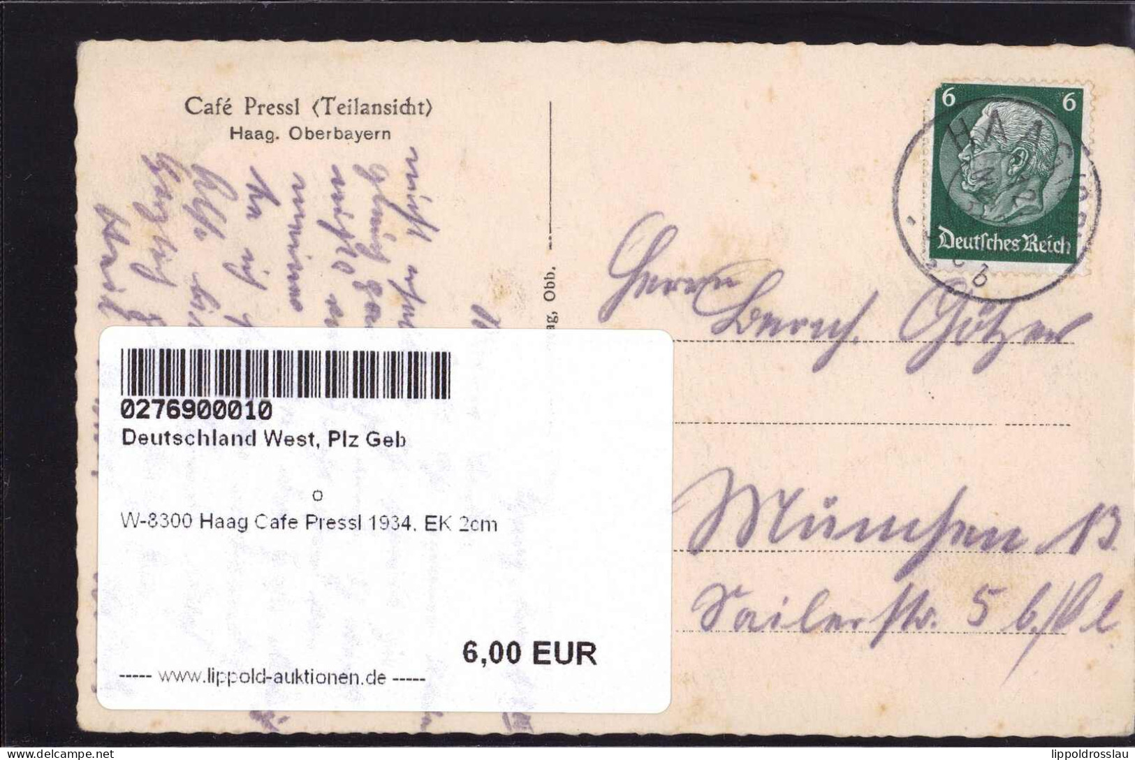 Gest. W-8300 Haag Cafe Pressl 1934, EK 2cm - Landshut