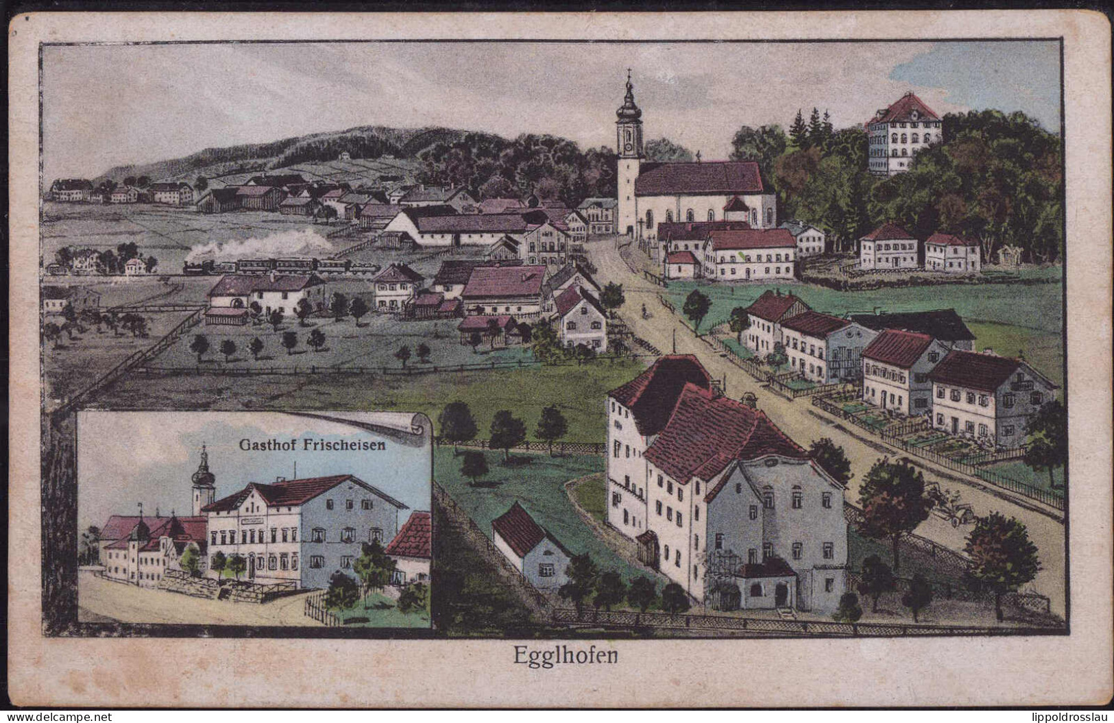 Gest. W-8342 Egglhofen Gasthaus Frischeisen 1919, Pernat-AK Briefmarke Entfernt, Etwas Fleckig - Pfarrkirchen