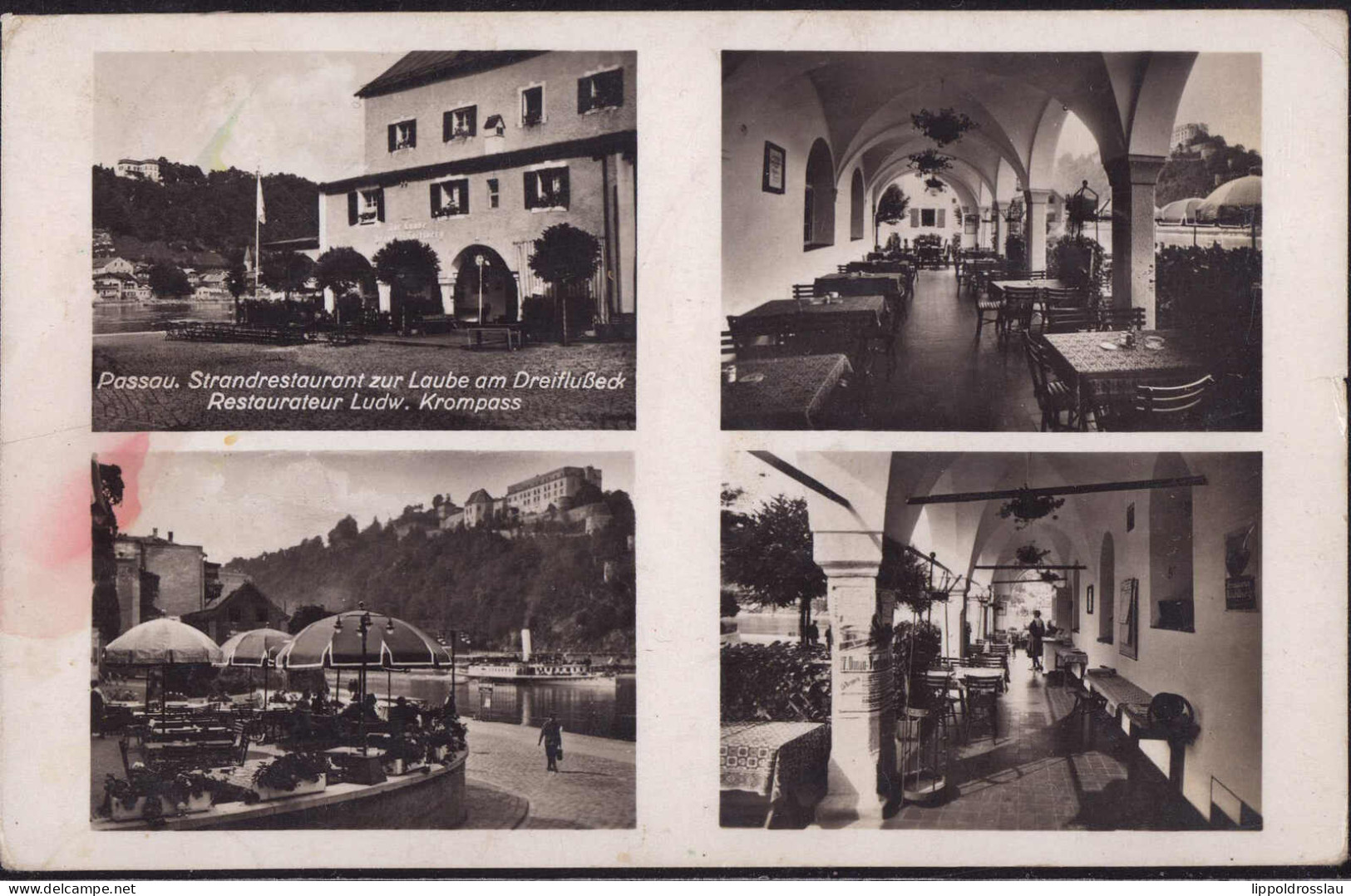 Gest. W-8390 Passau Gasthaus Zur Laube 1938, EK 4mm, Min. Best. - Passau