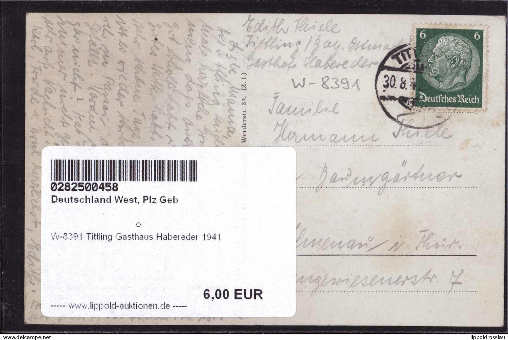 Gest. W-8391 Tittling Gasthaus Habereder 1941 - Passau