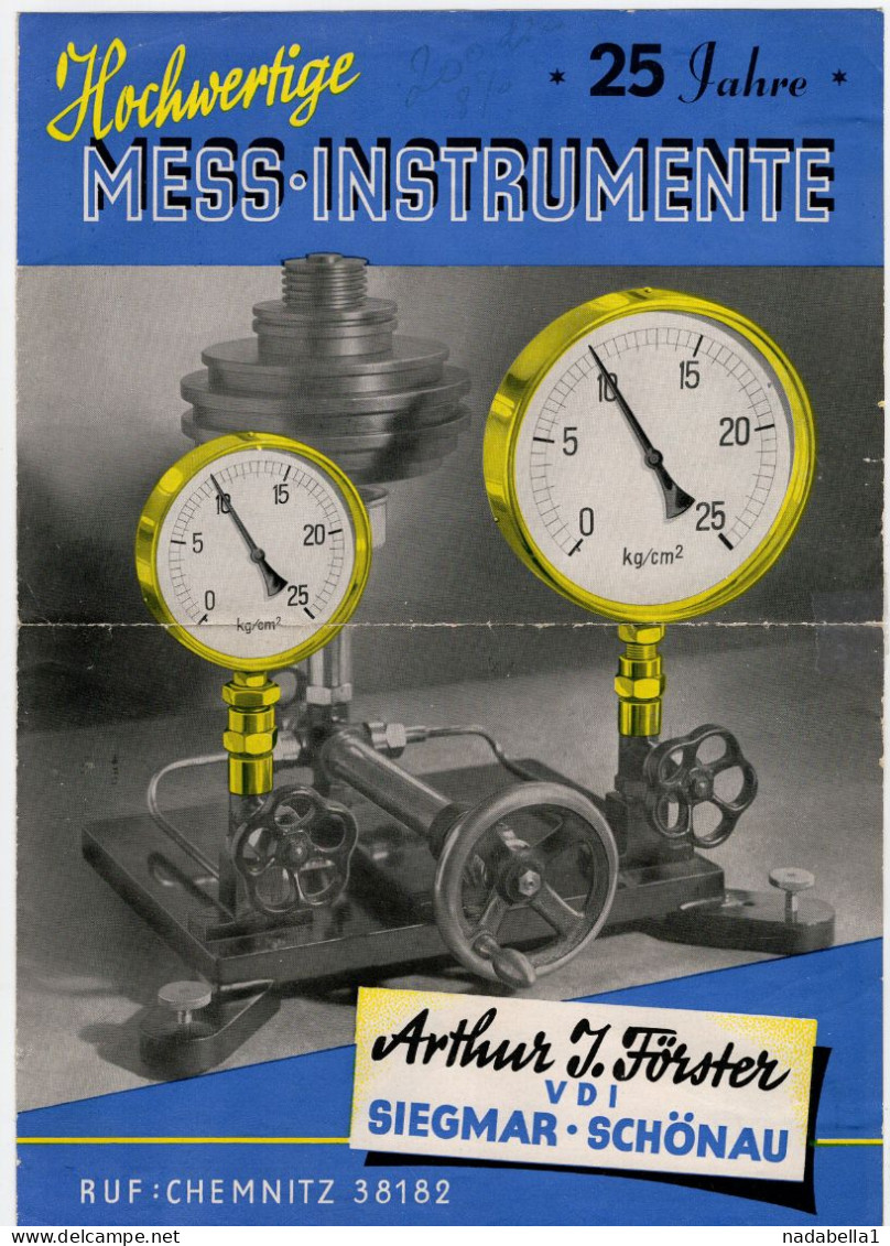 1940s  GERMANY,ARTHUR FOSTER,MEASURING INSTRUMENTS,BAROMETER,MANOMETER CATALOGUE,ADVERTISEMENT,4 PAGES,30X21cm - Kataloge